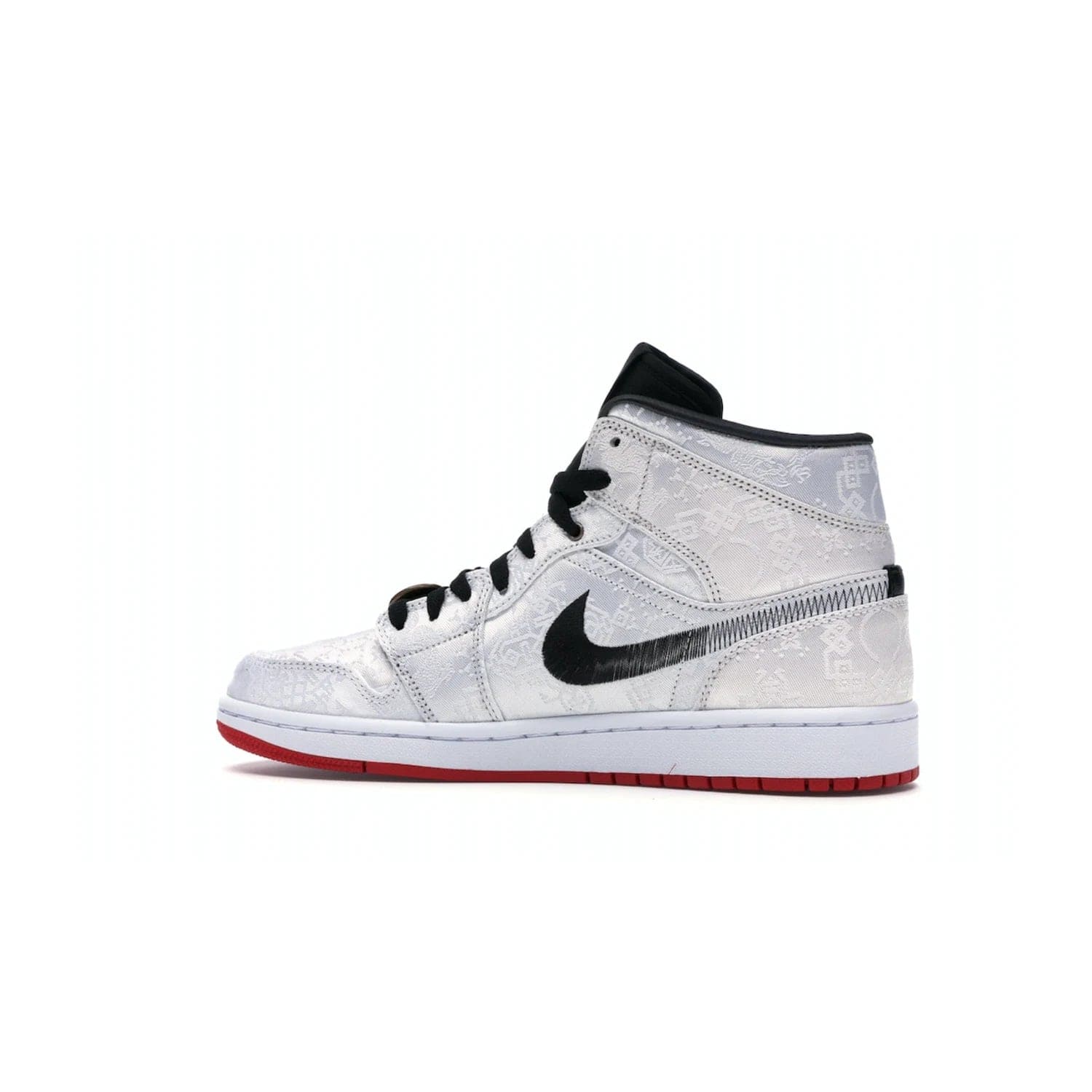 Jordan 1 Mid SE Fearless Edison Chen CLOT - Image 21 - Only at www.BallersClubKickz.com - Iconic mid-top sneakers with intricate Chinese-inspired detailing. From the Fearless pack designed by Edison Chen, the Jordan 1 Mid SE is a powerful representation of fashion and culture. White woven nylon upper with a fadeaway Swoosh and black detailing. Released in December 2019, a true classic.