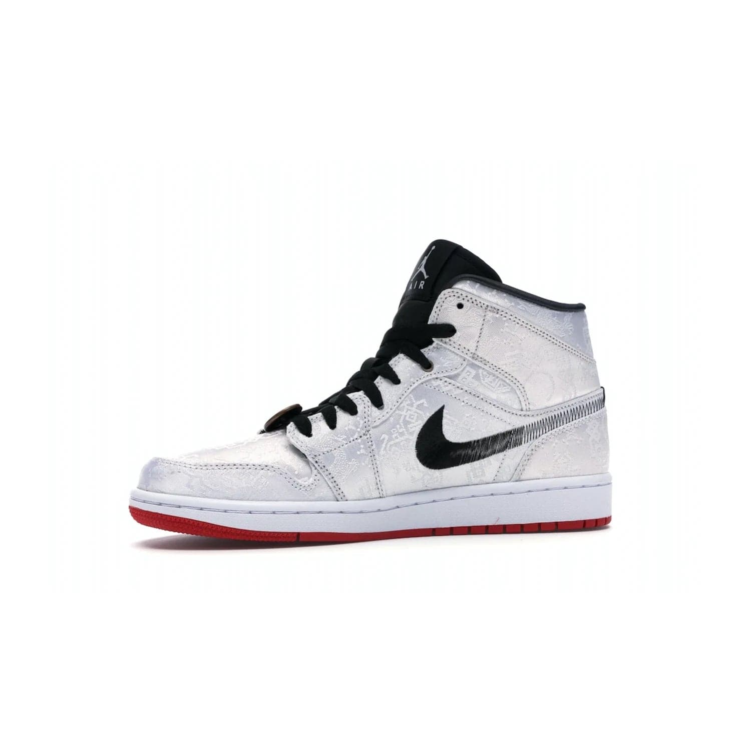 Jordan 1 Mid SE Fearless Edison Chen CLOT - Image 17 - Only at www.BallersClubKickz.com - Iconic mid-top sneakers with intricate Chinese-inspired detailing. From the Fearless pack designed by Edison Chen, the Jordan 1 Mid SE is a powerful representation of fashion and culture. White woven nylon upper with a fadeaway Swoosh and black detailing. Released in December 2019, a true classic.