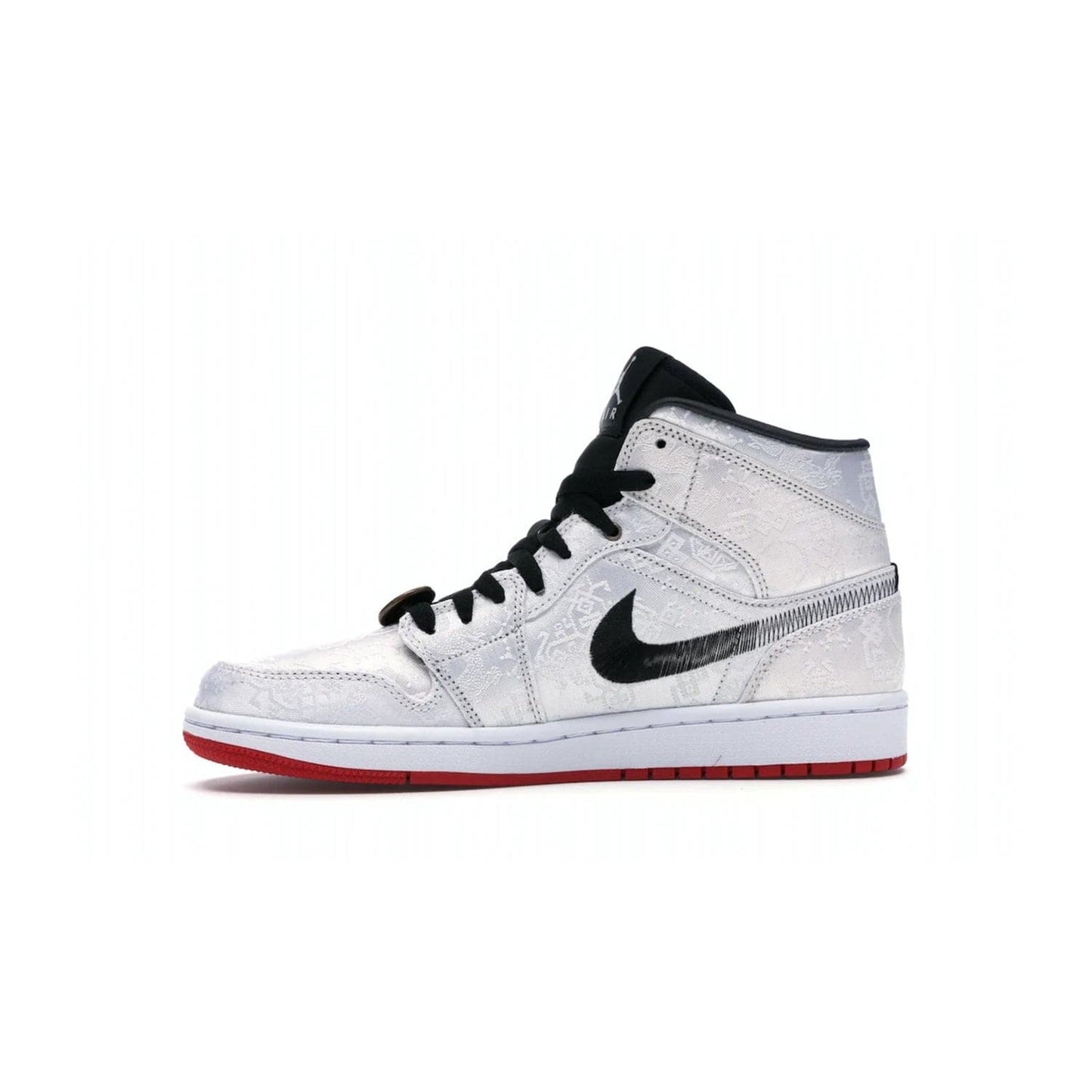 Jordan 1 Mid SE Fearless Edison Chen CLOT - Image 18 - Only at www.BallersClubKickz.com - Iconic mid-top sneakers with intricate Chinese-inspired detailing. From the Fearless pack designed by Edison Chen, the Jordan 1 Mid SE is a powerful representation of fashion and culture. White woven nylon upper with a fadeaway Swoosh and black detailing. Released in December 2019, a true classic.
