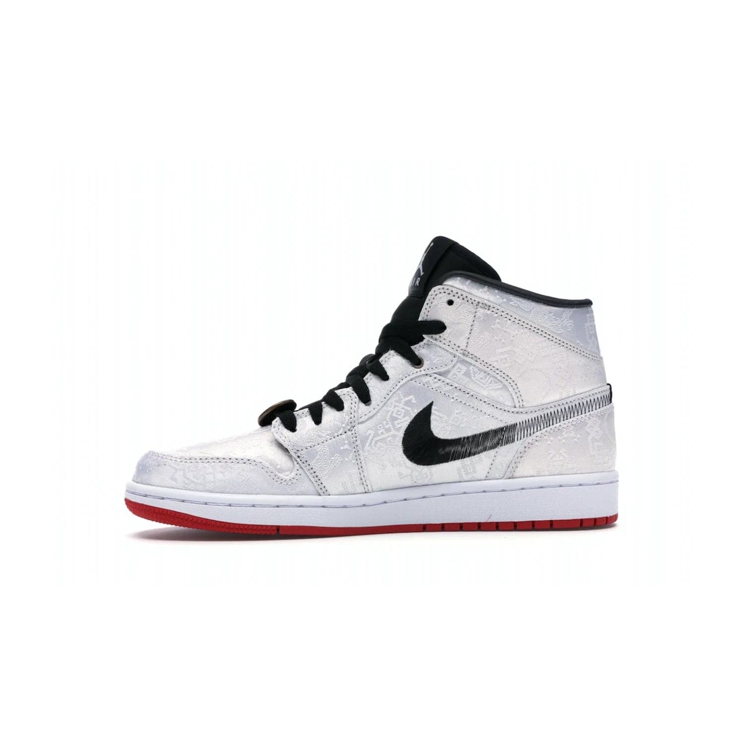 Jordan 1 Mid SE Fearless Edison Chen CLOT - Image 18 - Only at www.BallersClubKickz.com - Iconic mid-top sneakers with intricate Chinese-inspired detailing. From the Fearless pack designed by Edison Chen, the Jordan 1 Mid SE is a powerful representation of fashion and culture. White woven nylon upper with a fadeaway Swoosh and black detailing. Released in December 2019, a true classic.