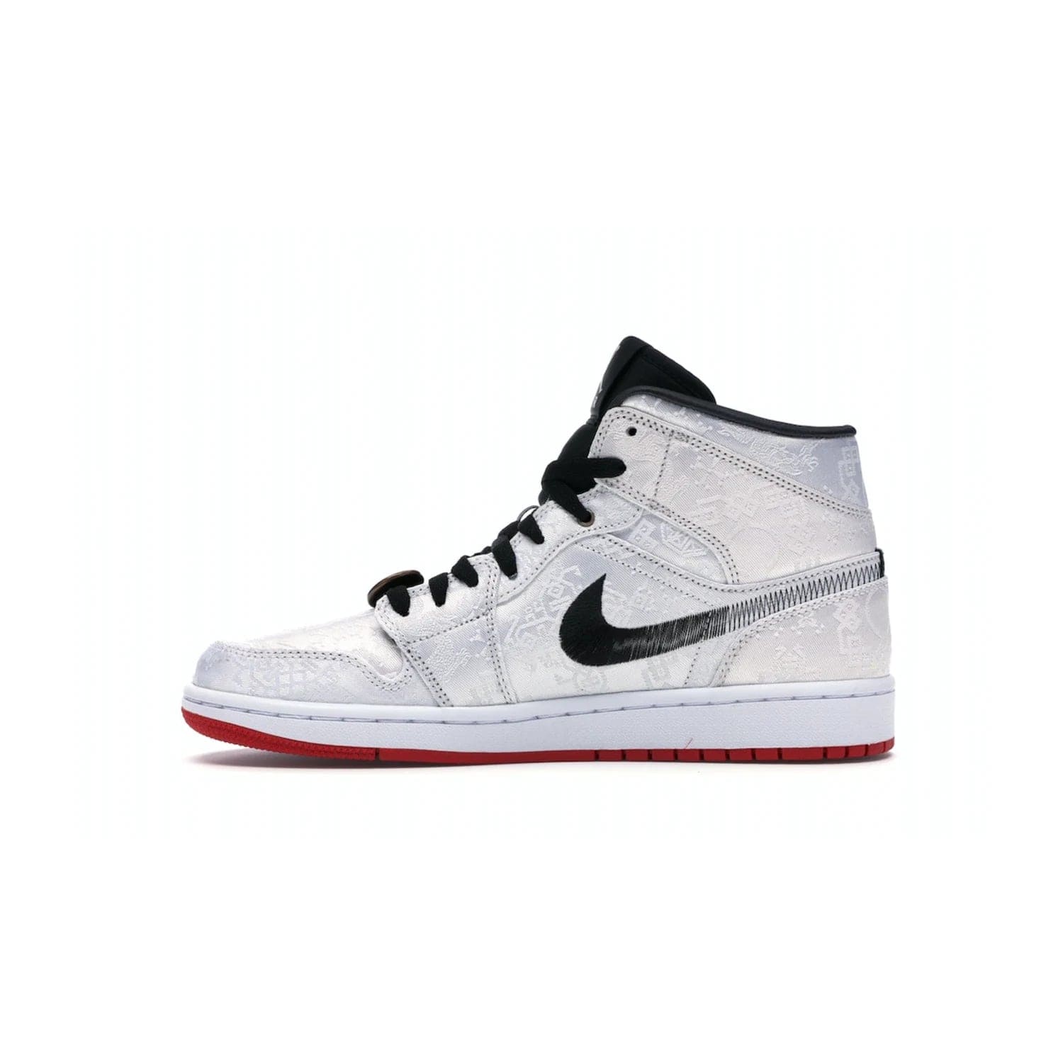 Jordan 1 Mid SE Fearless Edison Chen CLOT - Image 19 - Only at www.BallersClubKickz.com - Iconic mid-top sneakers with intricate Chinese-inspired detailing. From the Fearless pack designed by Edison Chen, the Jordan 1 Mid SE is a powerful representation of fashion and culture. White woven nylon upper with a fadeaway Swoosh and black detailing. Released in December 2019, a true classic.