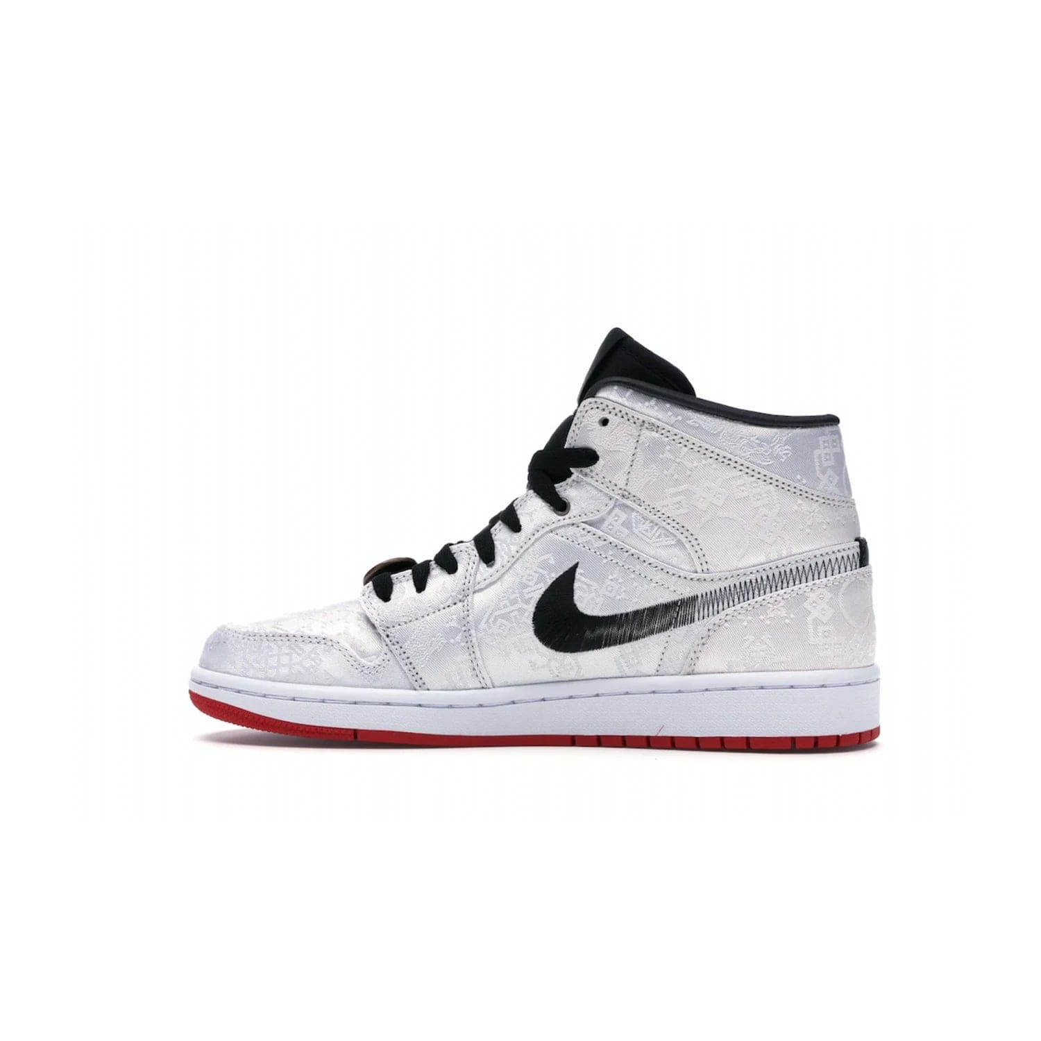 Jordan 1 Mid SE Fearless Edison Chen CLOT - Image 20 - Only at www.BallersClubKickz.com - Iconic mid-top sneakers with intricate Chinese-inspired detailing. From the Fearless pack designed by Edison Chen, the Jordan 1 Mid SE is a powerful representation of fashion and culture. White woven nylon upper with a fadeaway Swoosh and black detailing. Released in December 2019, a true classic.