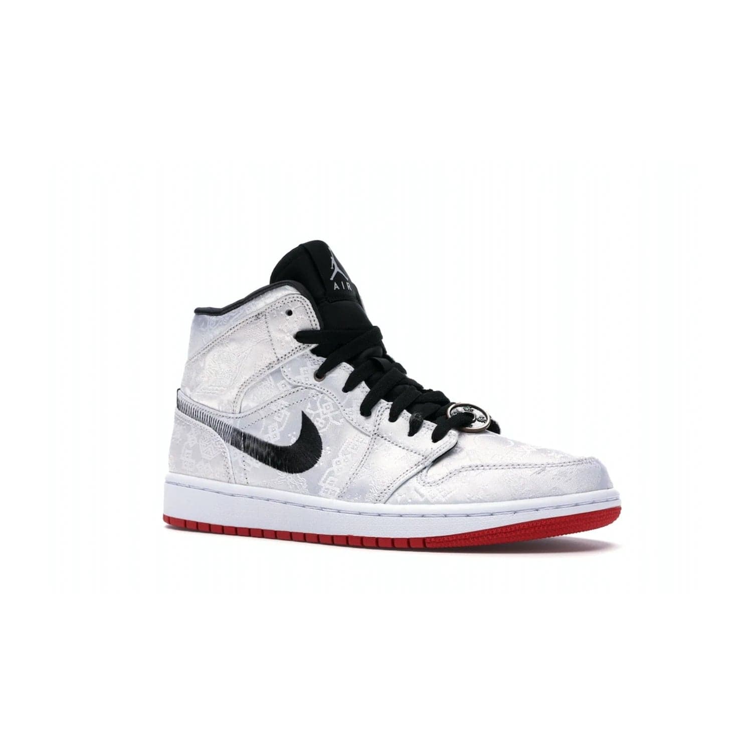 Jordan 1 Mid SE Fearless Edison Chen CLOT - Image 4 - Only at www.BallersClubKickz.com - Iconic mid-top sneakers with intricate Chinese-inspired detailing. From the Fearless pack designed by Edison Chen, the Jordan 1 Mid SE is a powerful representation of fashion and culture. White woven nylon upper with a fadeaway Swoosh and black detailing. Released in December 2019, a true classic.