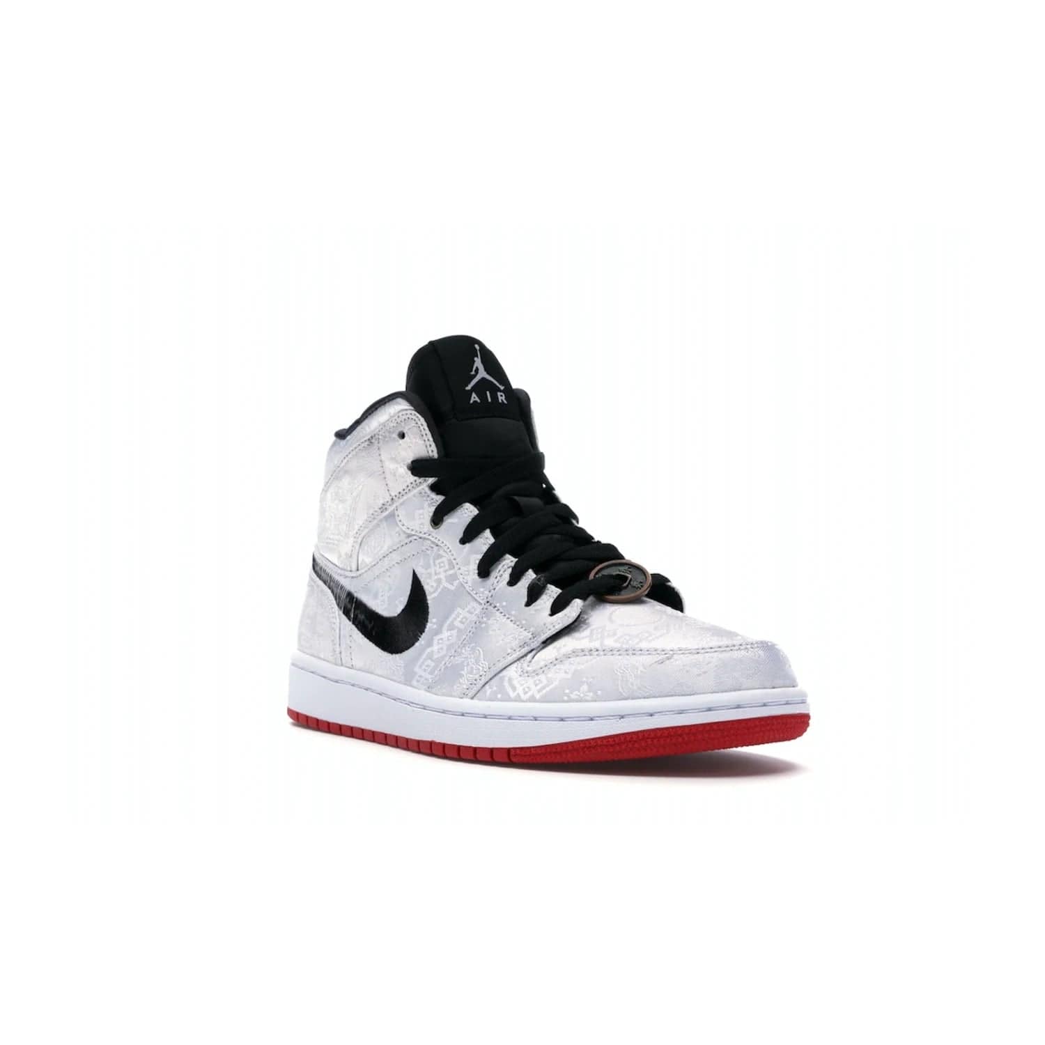 Jordan 1 Mid SE Fearless Edison Chen CLOT - Image 6 - Only at www.BallersClubKickz.com - Iconic mid-top sneakers with intricate Chinese-inspired detailing. From the Fearless pack designed by Edison Chen, the Jordan 1 Mid SE is a powerful representation of fashion and culture. White woven nylon upper with a fadeaway Swoosh and black detailing. Released in December 2019, a true classic.