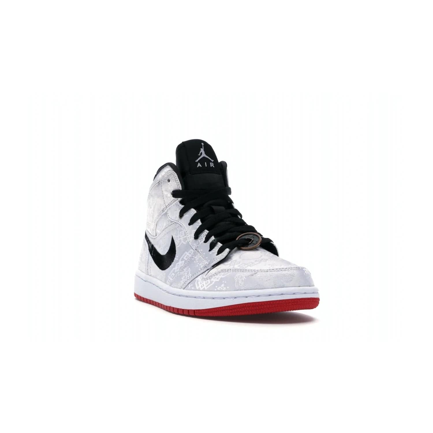 Jordan 1 Mid SE Fearless Edison Chen CLOT - Image 7 - Only at www.BallersClubKickz.com - Iconic mid-top sneakers with intricate Chinese-inspired detailing. From the Fearless pack designed by Edison Chen, the Jordan 1 Mid SE is a powerful representation of fashion and culture. White woven nylon upper with a fadeaway Swoosh and black detailing. Released in December 2019, a true classic.