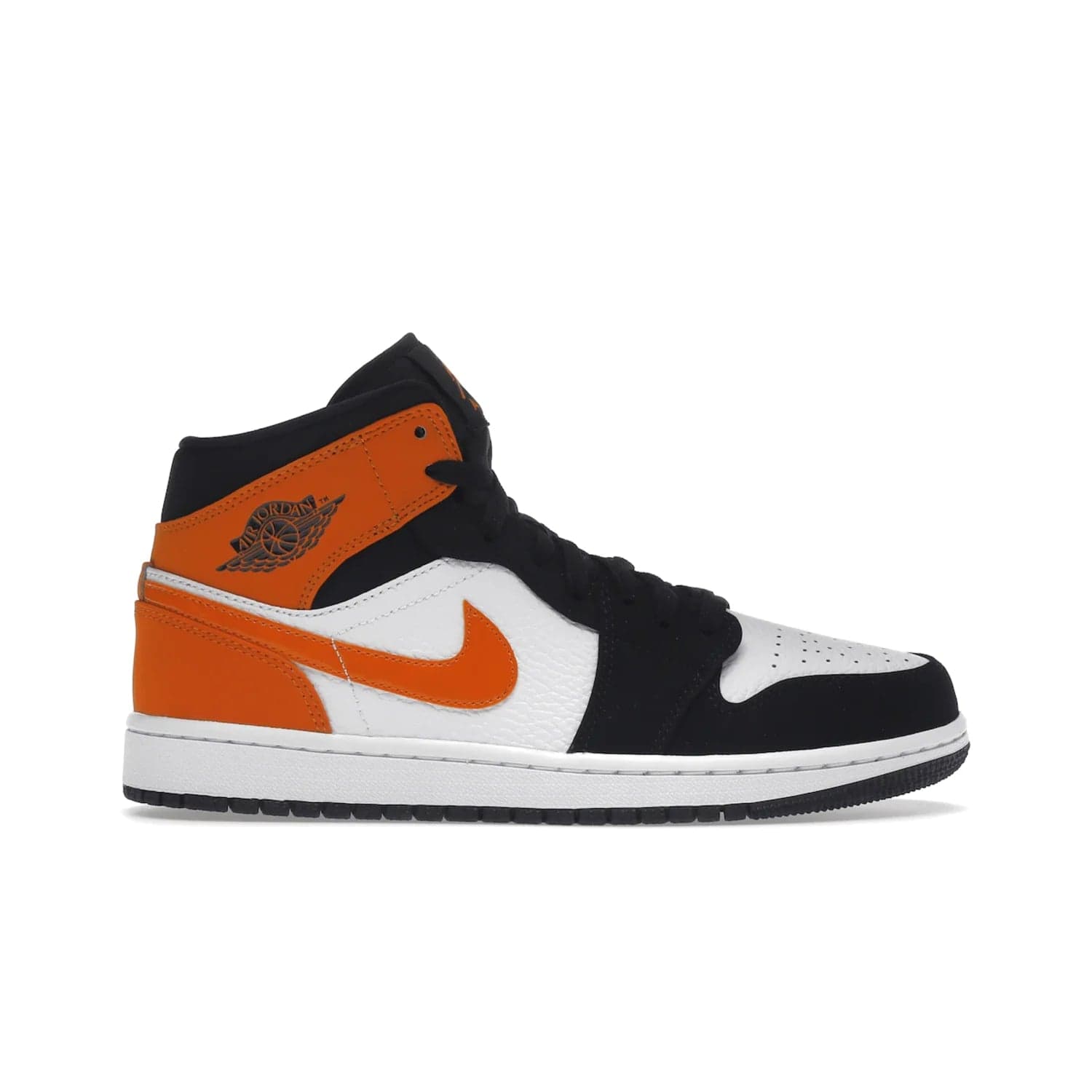 Jordan 1 Mid Shattered Backboard - Image 1 - Only at www.BallersClubKickz.com - The Air Jordan 1 Mid Shattered Backboard offers a timeless Black/White-Starfish colorway. Classic Swoosh logo and AJ insignia plus a shatterd backboard graphic on the insole. Get your pair today!