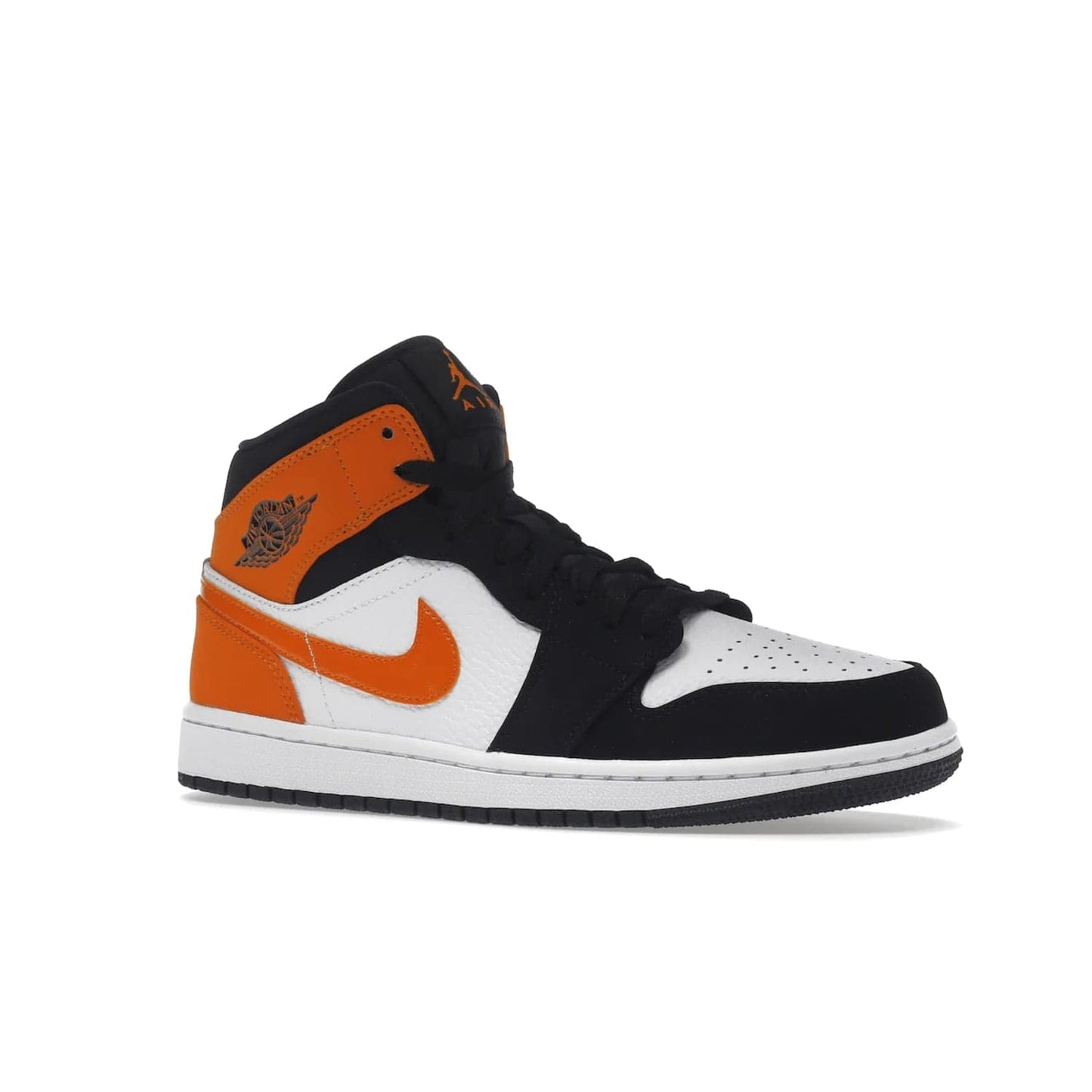 Jordan 1 Mid Shattered Backboard - Image 4 - Only at www.BallersClubKickz.com - The Air Jordan 1 Mid Shattered Backboard offers a timeless Black/White-Starfish colorway. Classic Swoosh logo and AJ insignia plus a shatterd backboard graphic on the insole. Get your pair today!