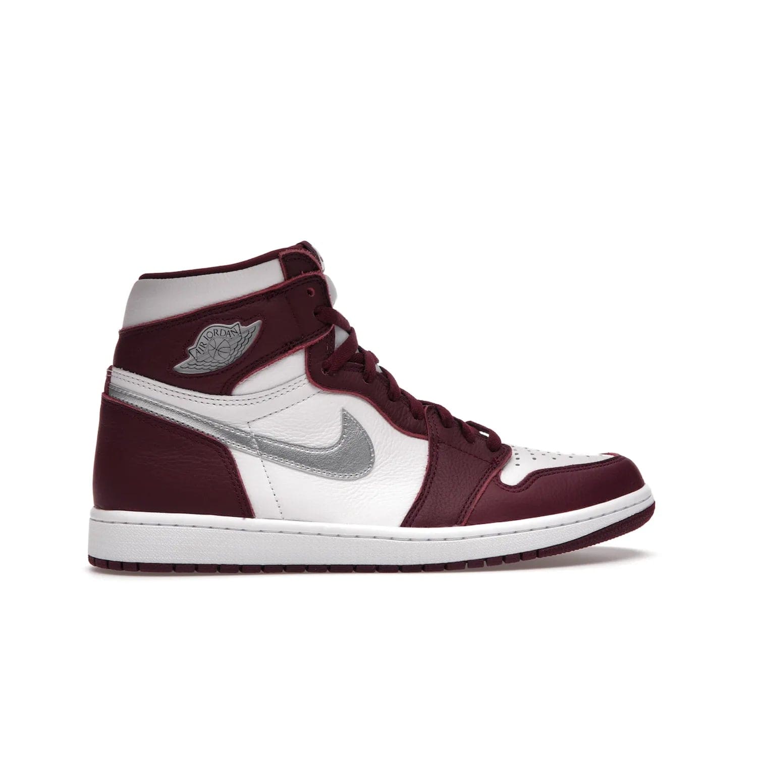 Jordan 1 Retro High OG Bordeaux - Image 36 - Only at www.BallersClubKickz.com - Shop the classic Air Jordan 1 High Bordeaux with a modern high-top cut. The timeless Bordeaux and White-Metallic Silver colorway, releasing Nov 20, 2021, is perfect for practice or a night out.
