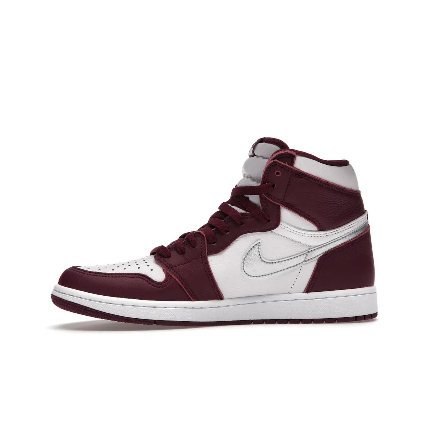 Jordan 1 Retro High OG Bordeaux - Image 18 - Only at www.BallersClubKickz.com - Shop the classic Air Jordan 1 High Bordeaux with a modern high-top cut. The timeless Bordeaux and White-Metallic Silver colorway, releasing Nov 20, 2021, is perfect for practice or a night out.