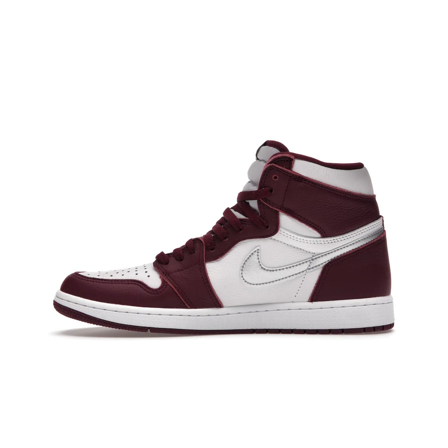 Jordan 1 Retro High OG Bordeaux - Image 19 - Only at www.BallersClubKickz.com - Shop the classic Air Jordan 1 High Bordeaux with a modern high-top cut. The timeless Bordeaux and White-Metallic Silver colorway, releasing Nov 20, 2021, is perfect for practice or a night out.
