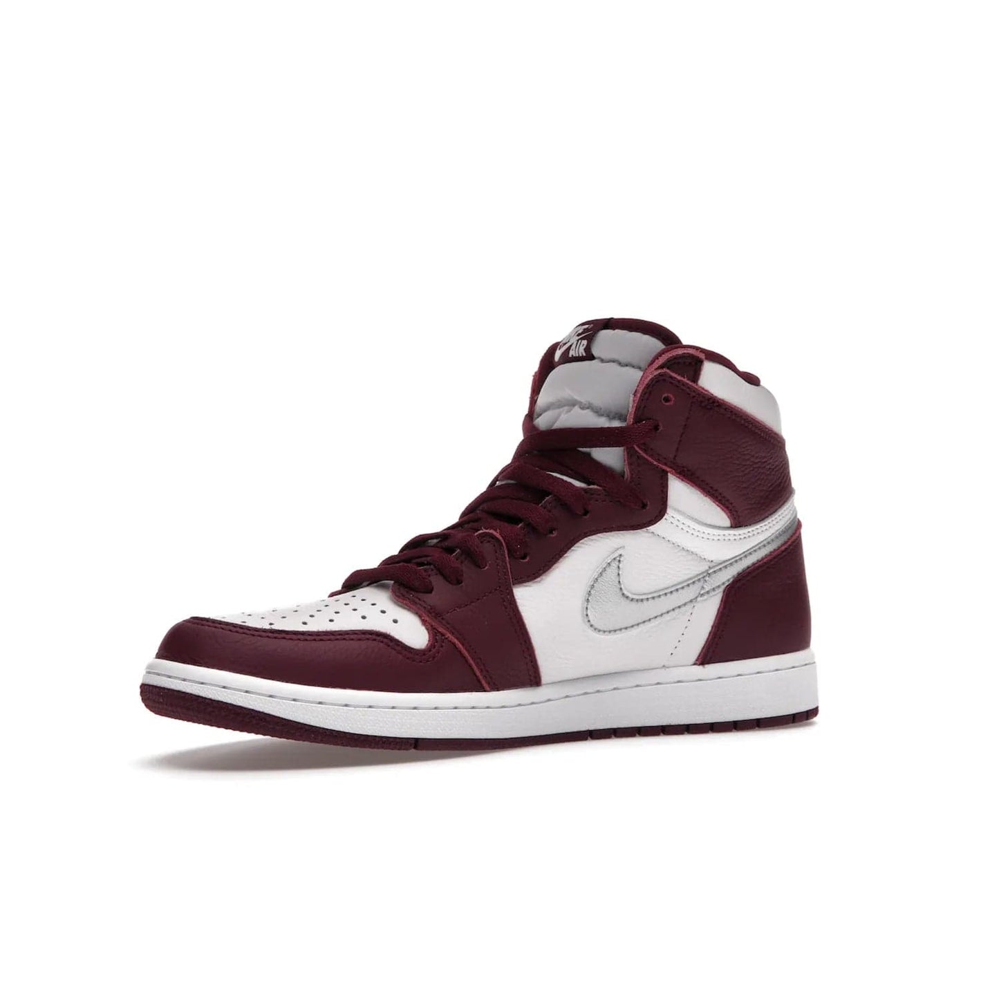 Jordan 1 Retro High OG Bordeaux - Image 16 - Only at www.BallersClubKickz.com - Shop the classic Air Jordan 1 High Bordeaux with a modern high-top cut. The timeless Bordeaux and White-Metallic Silver colorway, releasing Nov 20, 2021, is perfect for practice or a night out.