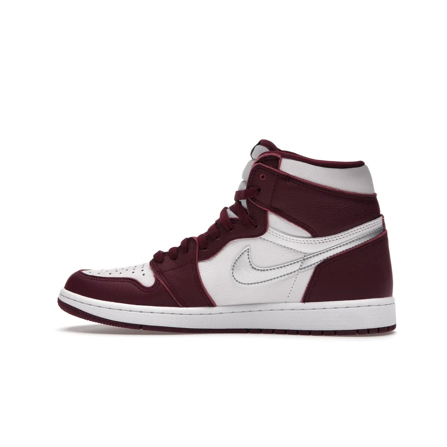 Jordan 1 Retro High OG Bordeaux - Image 20 - Only at www.BallersClubKickz.com - Shop the classic Air Jordan 1 High Bordeaux with a modern high-top cut. The timeless Bordeaux and White-Metallic Silver colorway, releasing Nov 20, 2021, is perfect for practice or a night out.