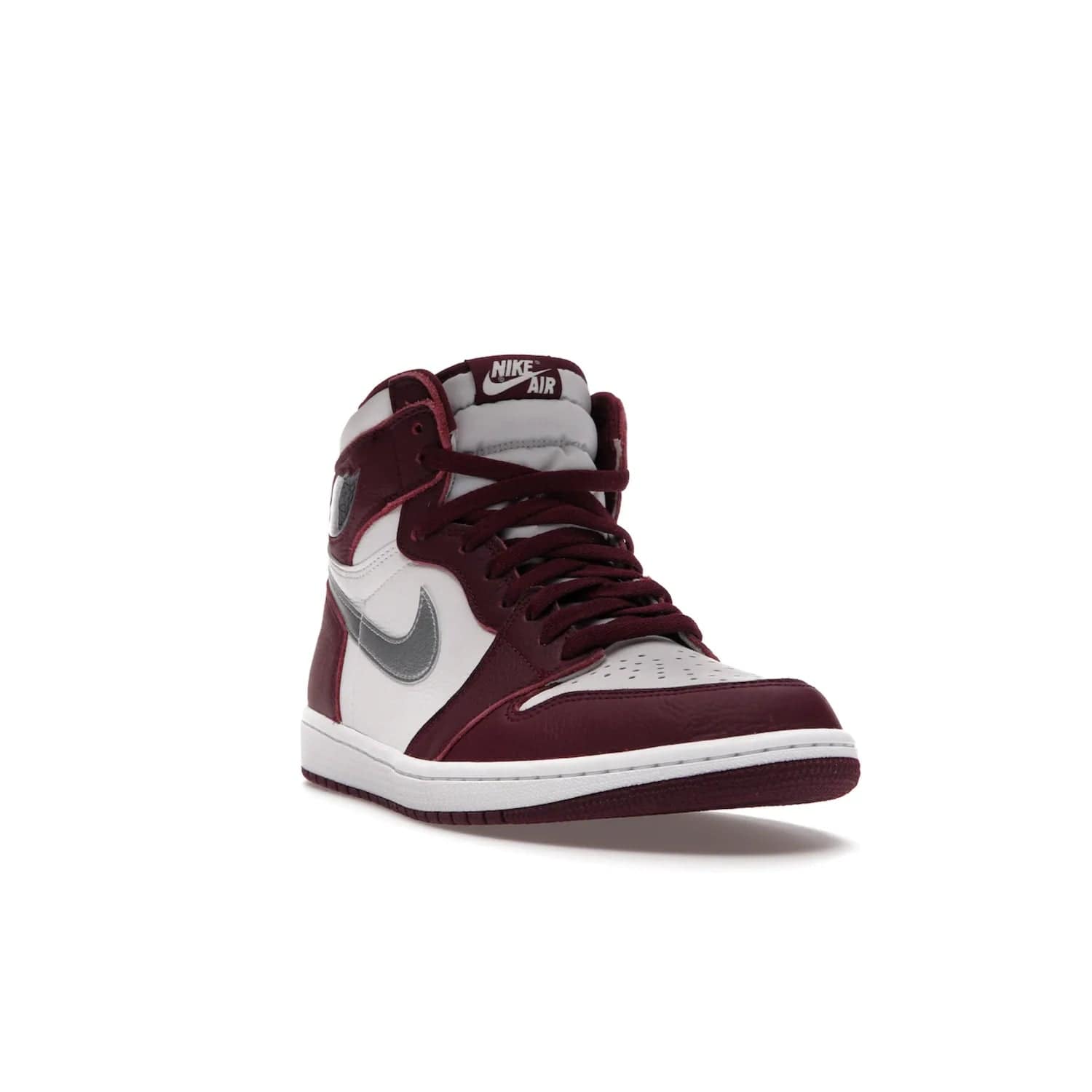 Jordan 1 Retro High OG Bordeaux - Image 7 - Only at www.BallersClubKickz.com - Shop the classic Air Jordan 1 High Bordeaux with a modern high-top cut. The timeless Bordeaux and White-Metallic Silver colorway, releasing Nov 20, 2021, is perfect for practice or a night out.