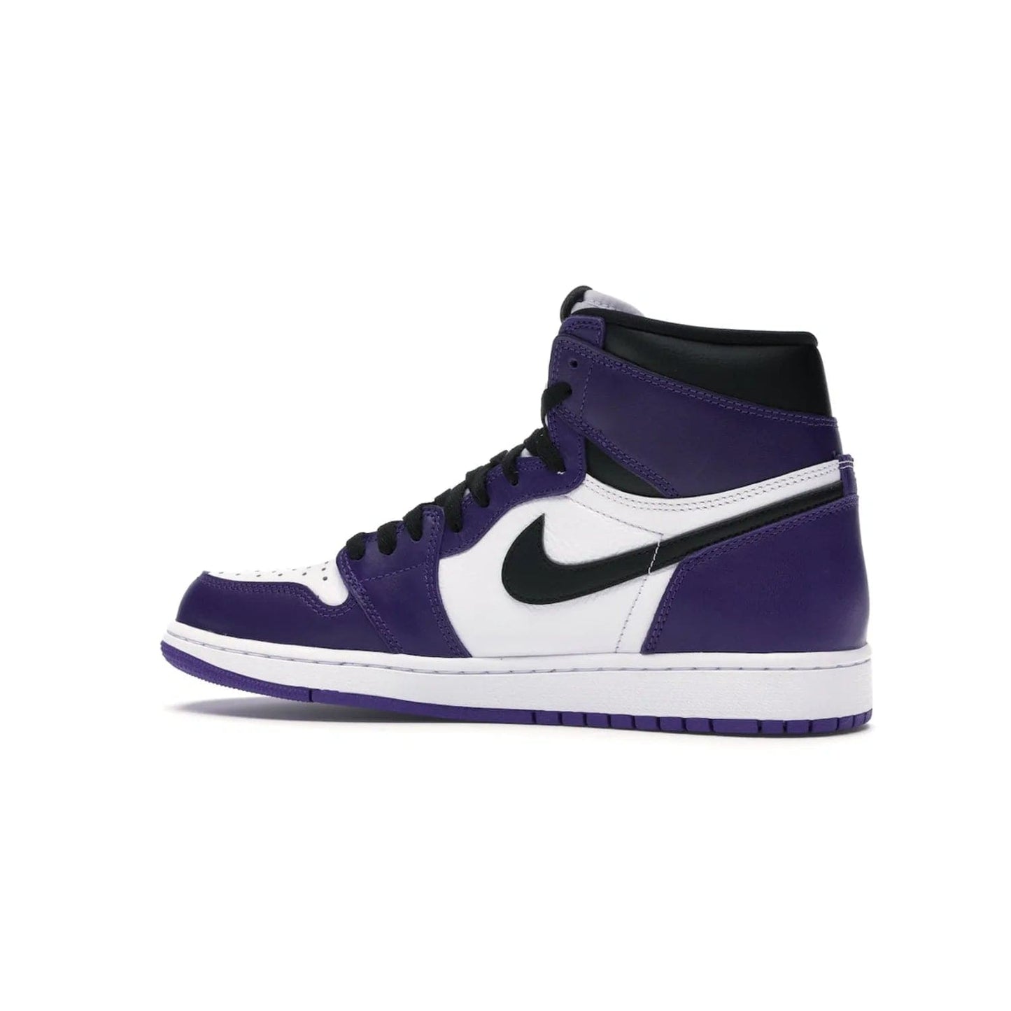 Jordan 1 Retro High Court Purple White - Image 21 - Only at www.BallersClubKickz.com - Grab the classic Jordan 1 Retro High Court Purple White and add major flavor to your collection. White leather upper with Court Purple overlays and Swoosh logo. White midsole and purple outsole. Get yours and rep your Jordan Brand.