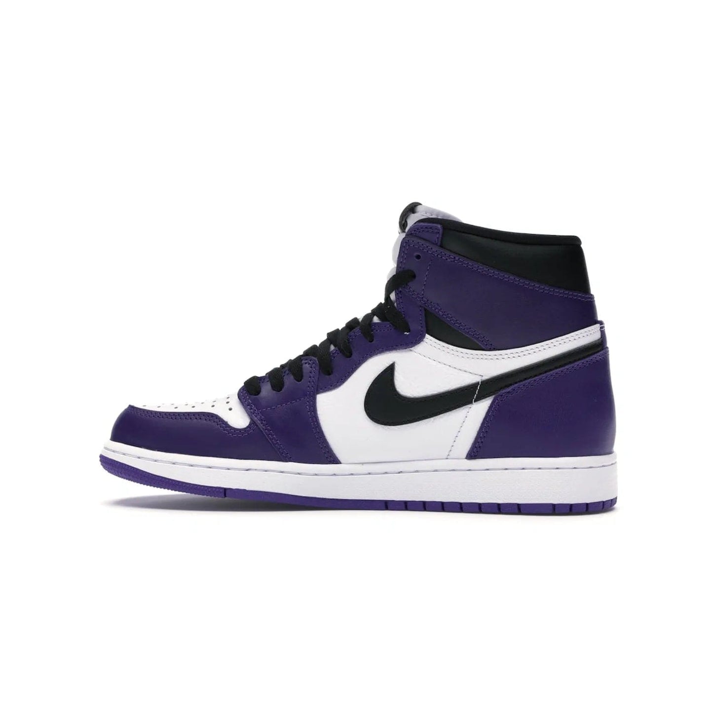 Jordan 1 Retro High Court Purple White - Image 20 - Only at www.BallersClubKickz.com - Grab the classic Jordan 1 Retro High Court Purple White and add major flavor to your collection. White leather upper with Court Purple overlays and Swoosh logo. White midsole and purple outsole. Get yours and rep your Jordan Brand.