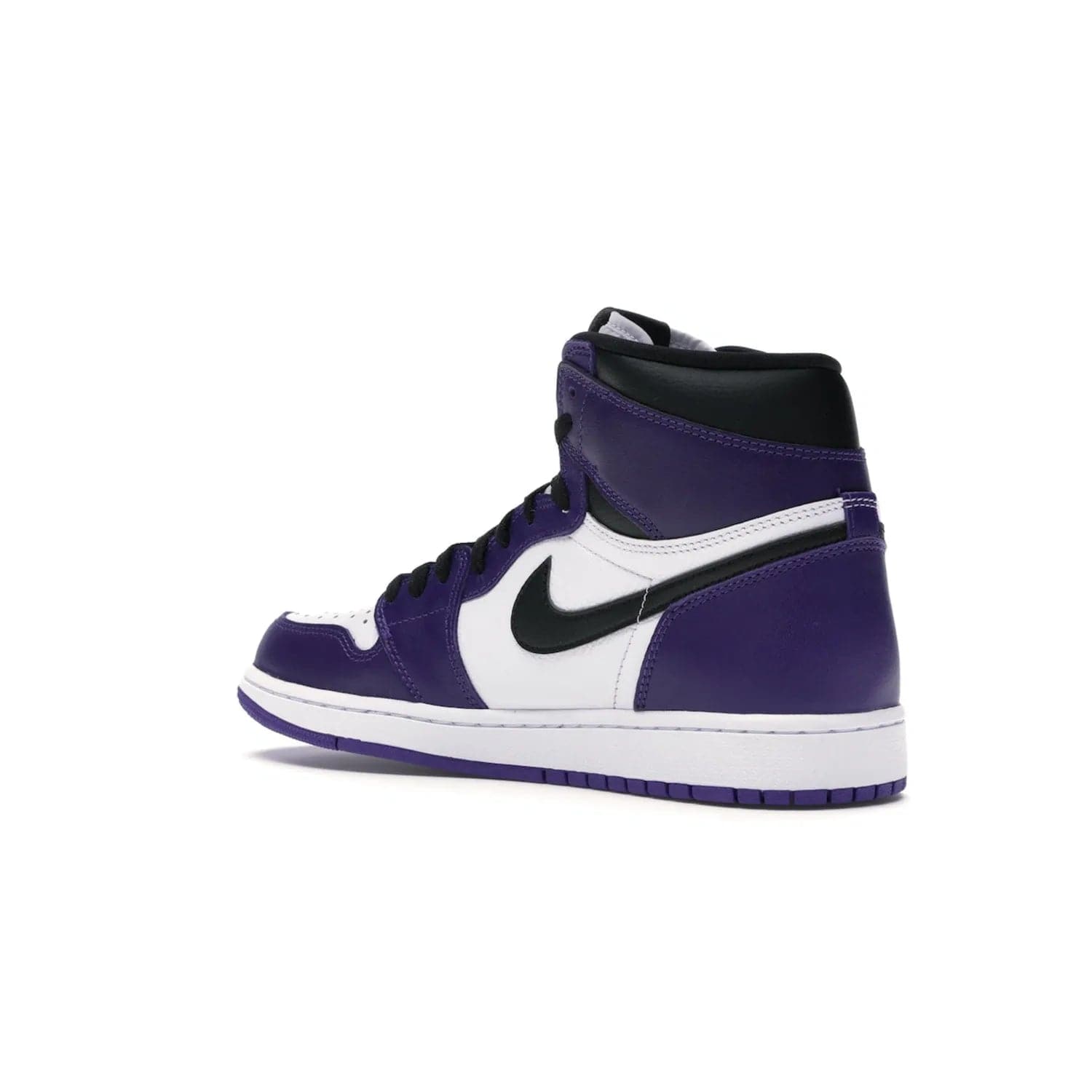Jordan 1 Retro High Court Purple White - Image 23 - Only at www.BallersClubKickz.com - Grab the classic Jordan 1 Retro High Court Purple White and add major flavor to your collection. White leather upper with Court Purple overlays and Swoosh logo. White midsole and purple outsole. Get yours and rep your Jordan Brand.