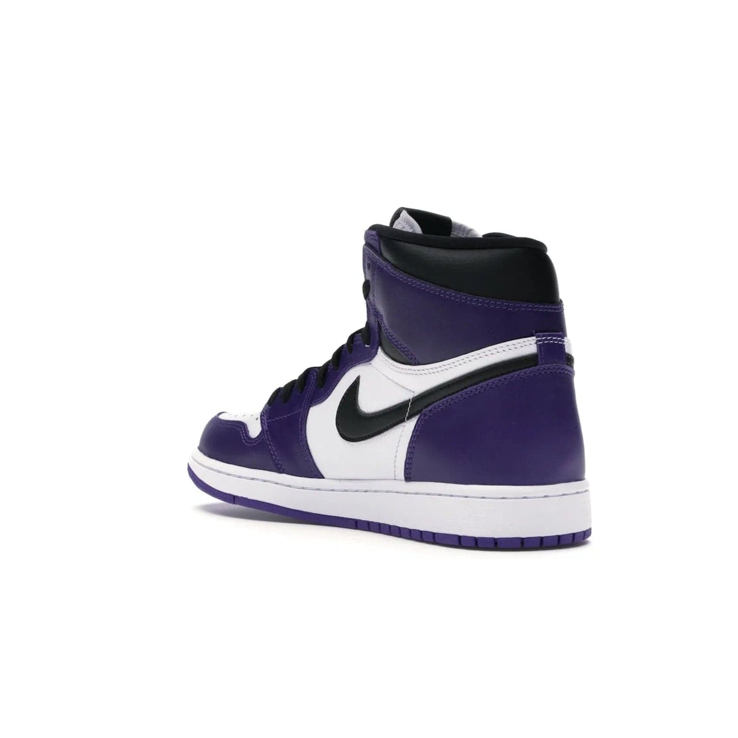 Jordan 1 Retro High Court Purple White - Image 24 - Only at www.BallersClubKickz.com - Grab the classic Jordan 1 Retro High Court Purple White and add major flavor to your collection. White leather upper with Court Purple overlays and Swoosh logo. White midsole and purple outsole. Get yours and rep your Jordan Brand.