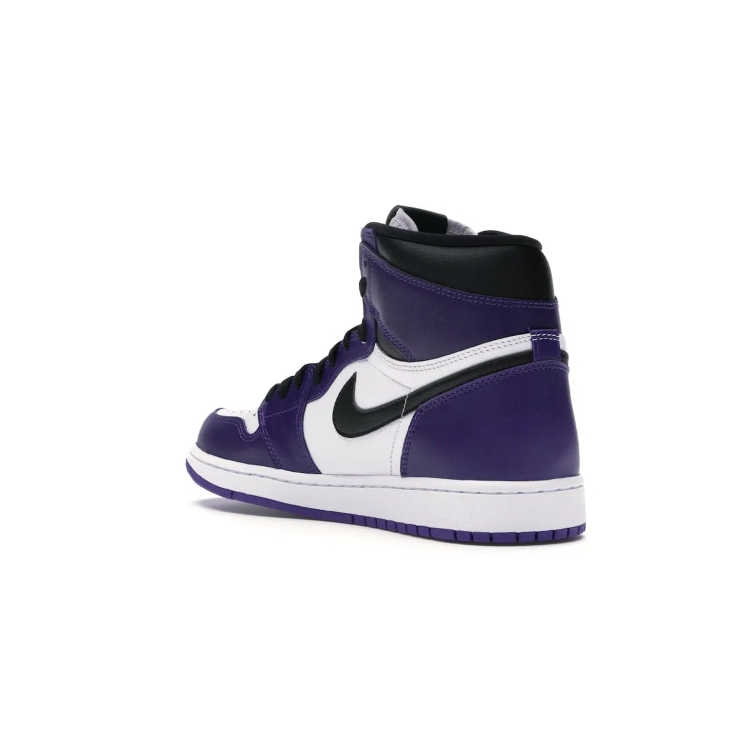 Jordan 1 Retro High Court Purple White - Image 24 - Only at www.BallersClubKickz.com - Grab the classic Jordan 1 Retro High Court Purple White and add major flavor to your collection. White leather upper with Court Purple overlays and Swoosh logo. White midsole and purple outsole. Get yours and rep your Jordan Brand.