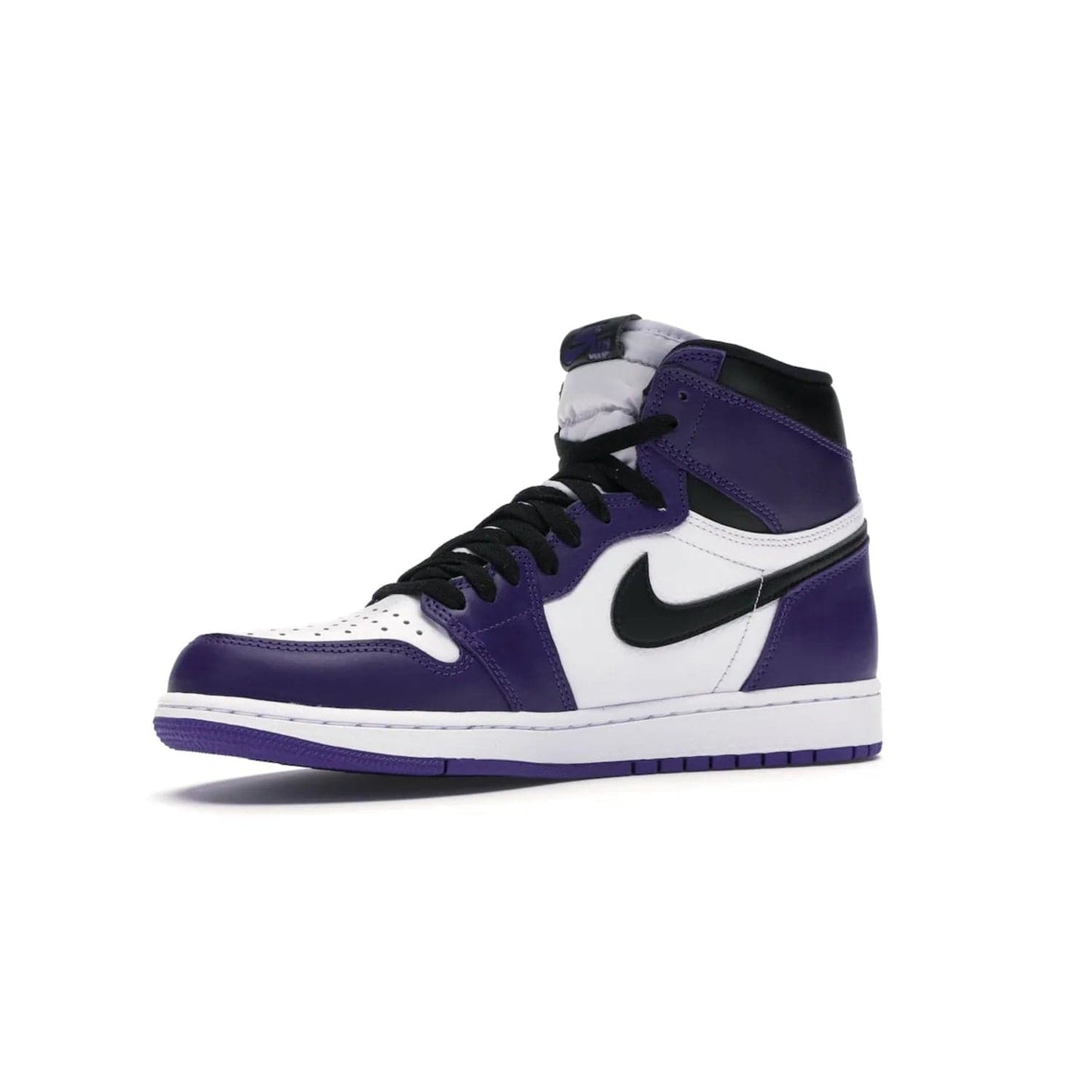 Jordan 1 Retro High Court Purple White - Image 16 - Only at www.BallersClubKickz.com - Grab the classic Jordan 1 Retro High Court Purple White and add major flavor to your collection. White leather upper with Court Purple overlays and Swoosh logo. White midsole and purple outsole. Get yours and rep your Jordan Brand.
