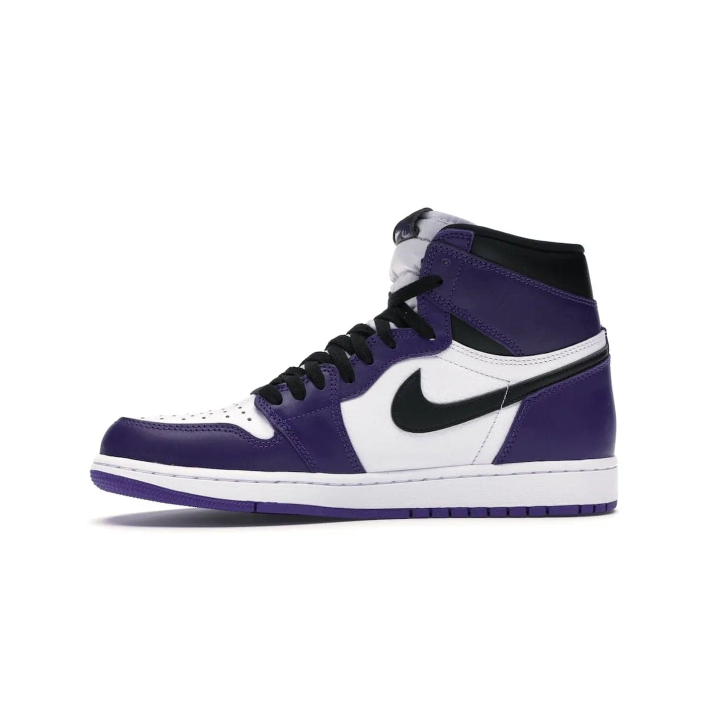 Jordan 1 Retro High Court Purple White - Image 18 - Only at www.BallersClubKickz.com - Grab the classic Jordan 1 Retro High Court Purple White and add major flavor to your collection. White leather upper with Court Purple overlays and Swoosh logo. White midsole and purple outsole. Get yours and rep your Jordan Brand.