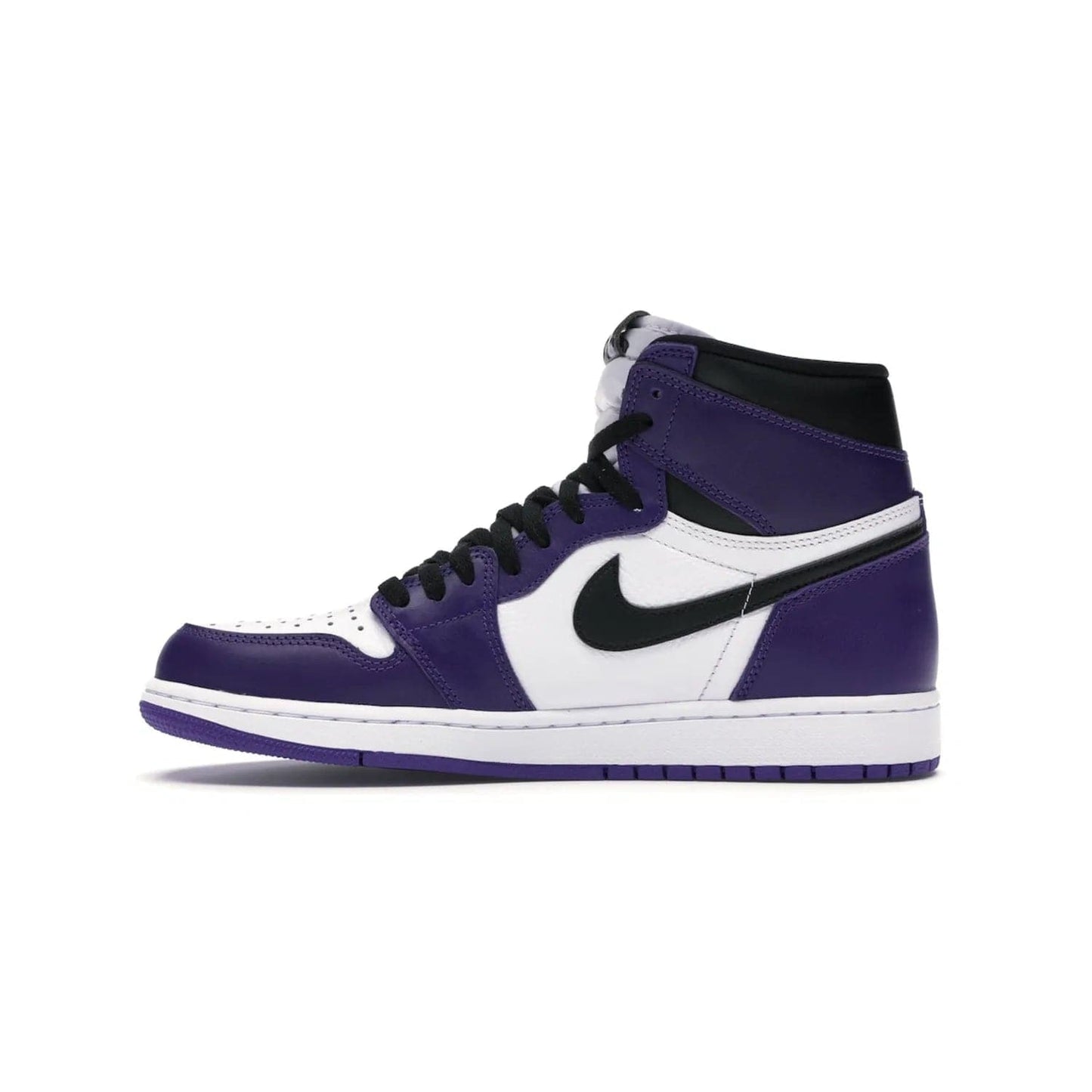 Jordan 1 Retro High Court Purple White - Image 19 - Only at www.BallersClubKickz.com - Grab the classic Jordan 1 Retro High Court Purple White and add major flavor to your collection. White leather upper with Court Purple overlays and Swoosh logo. White midsole and purple outsole. Get yours and rep your Jordan Brand.