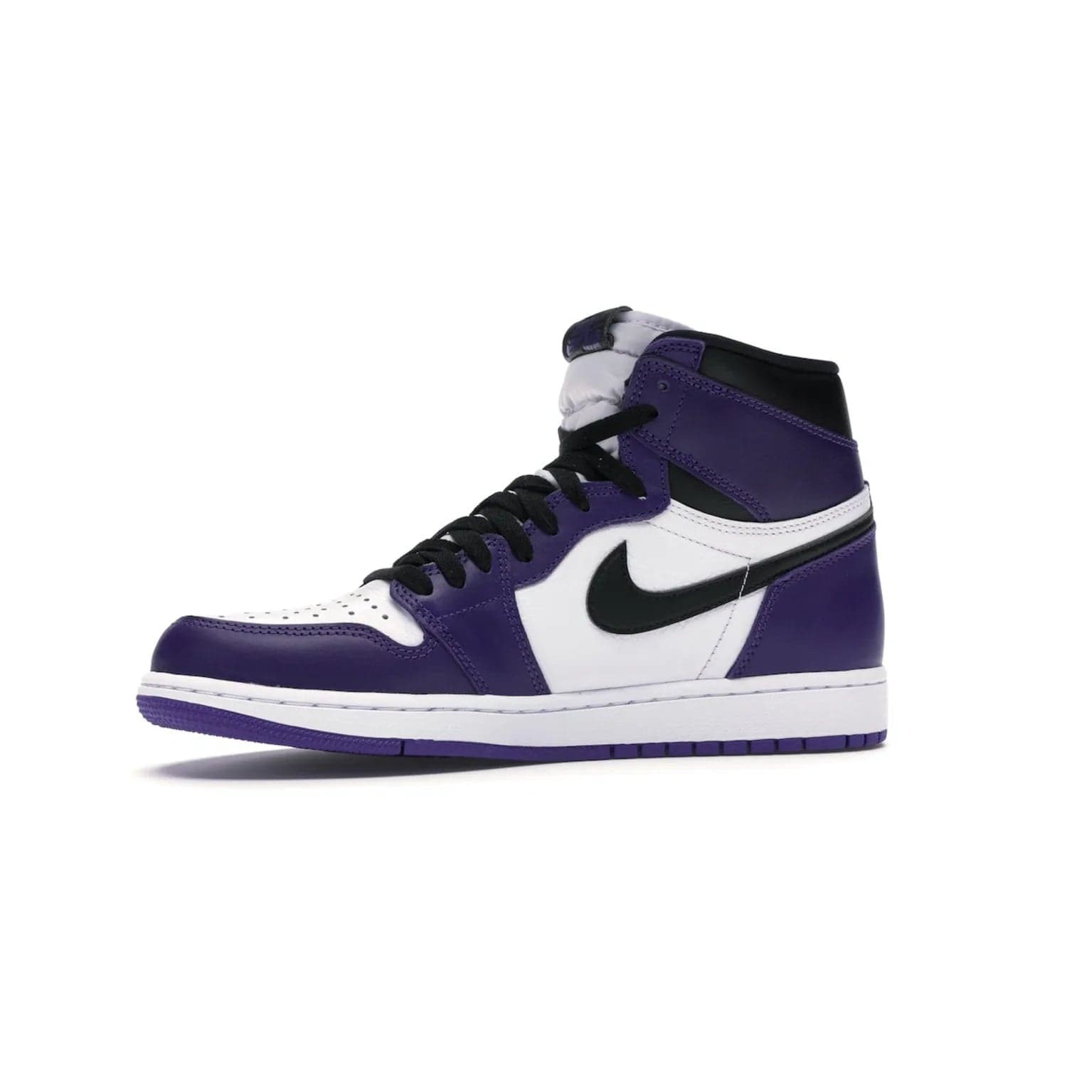 Jordan 1 Retro High Court Purple White - Image 17 - Only at www.BallersClubKickz.com - Grab the classic Jordan 1 Retro High Court Purple White and add major flavor to your collection. White leather upper with Court Purple overlays and Swoosh logo. White midsole and purple outsole. Get yours and rep your Jordan Brand.