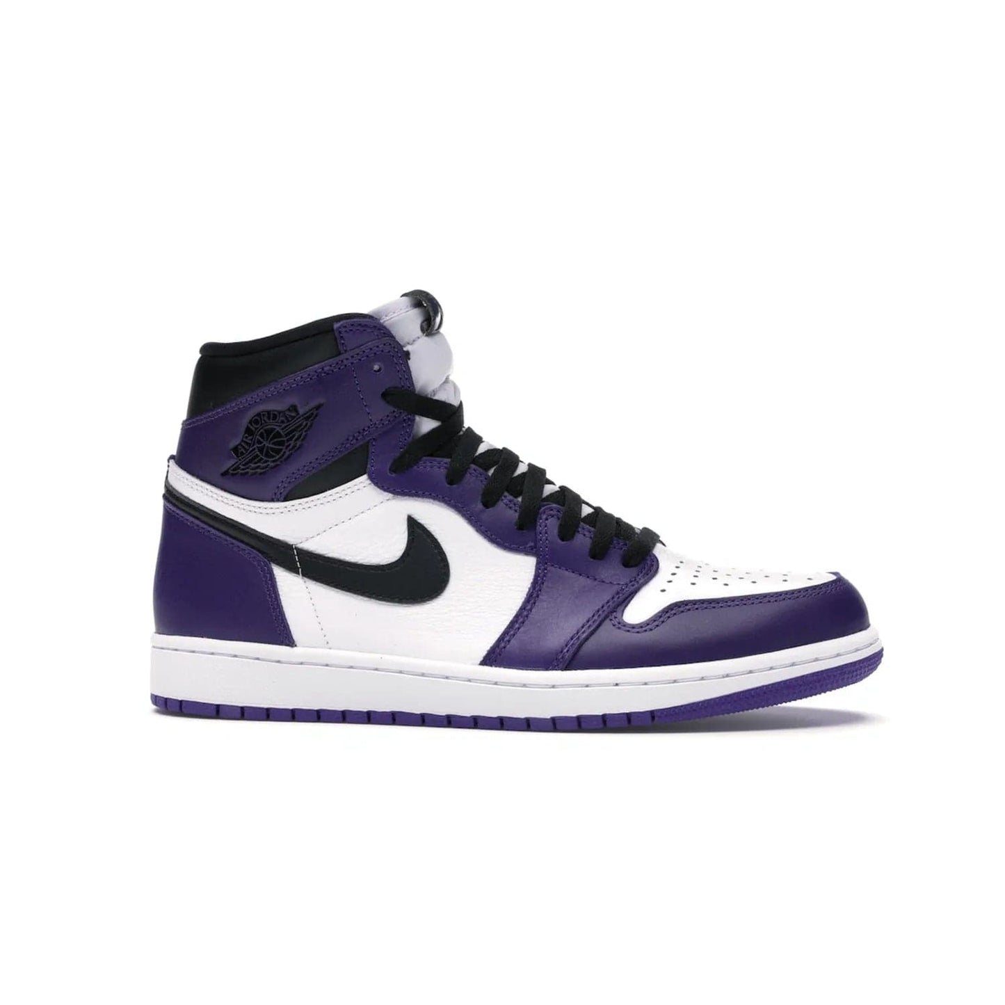 Jordan 1 Retro High Court Purple White - Image 2 - Only at www.BallersClubKickz.com - Grab the classic Jordan 1 Retro High Court Purple White and add major flavor to your collection. White leather upper with Court Purple overlays and Swoosh logo. White midsole and purple outsole. Get yours and rep your Jordan Brand.