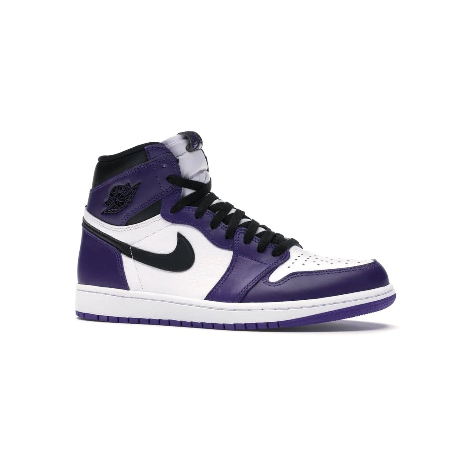 Jordan 1 Retro High Court Purple White - Image 3 - Only at www.BallersClubKickz.com - Grab the classic Jordan 1 Retro High Court Purple White and add major flavor to your collection. White leather upper with Court Purple overlays and Swoosh logo. White midsole and purple outsole. Get yours and rep your Jordan Brand.