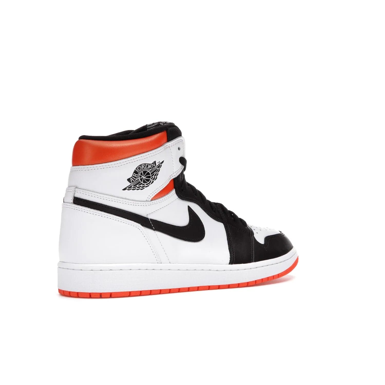 Jordan 1 Retro High Electro Orange - Image 33 - Only at www.BallersClubKickz.com - This Air Jordan 1 Retro High Electro Orange features a white leather upper with black overlays and vibrant Hyper Orange ankle wrap. Turn heads with this iconic design of woven tongue label and sole. Get yours today and add some serious style to your rotation.