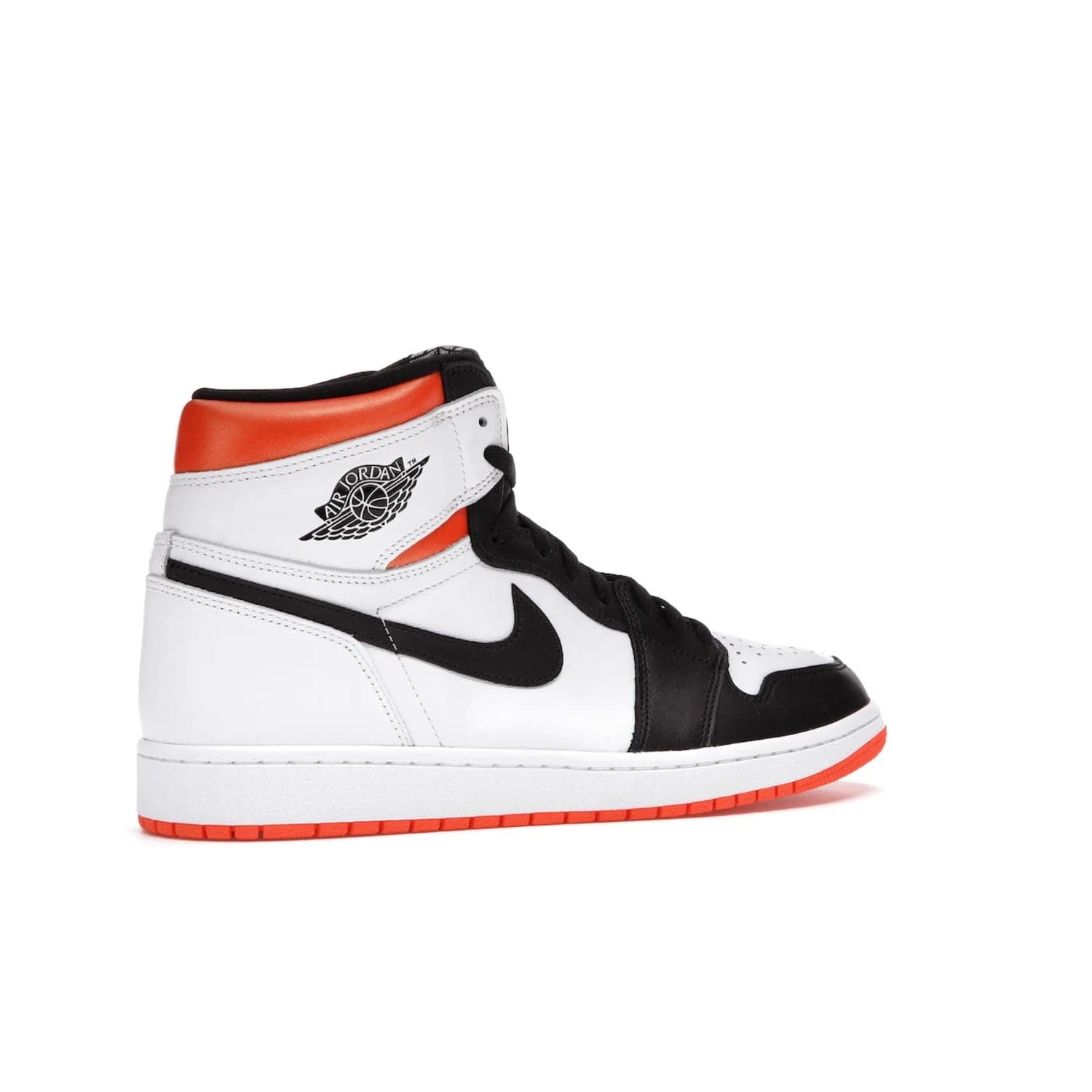 Jordan 1 Retro High Electro Orange - Image 34 - Only at www.BallersClubKickz.com - This Air Jordan 1 Retro High Electro Orange features a white leather upper with black overlays and vibrant Hyper Orange ankle wrap. Turn heads with this iconic design of woven tongue label and sole. Get yours today and add some serious style to your rotation.
