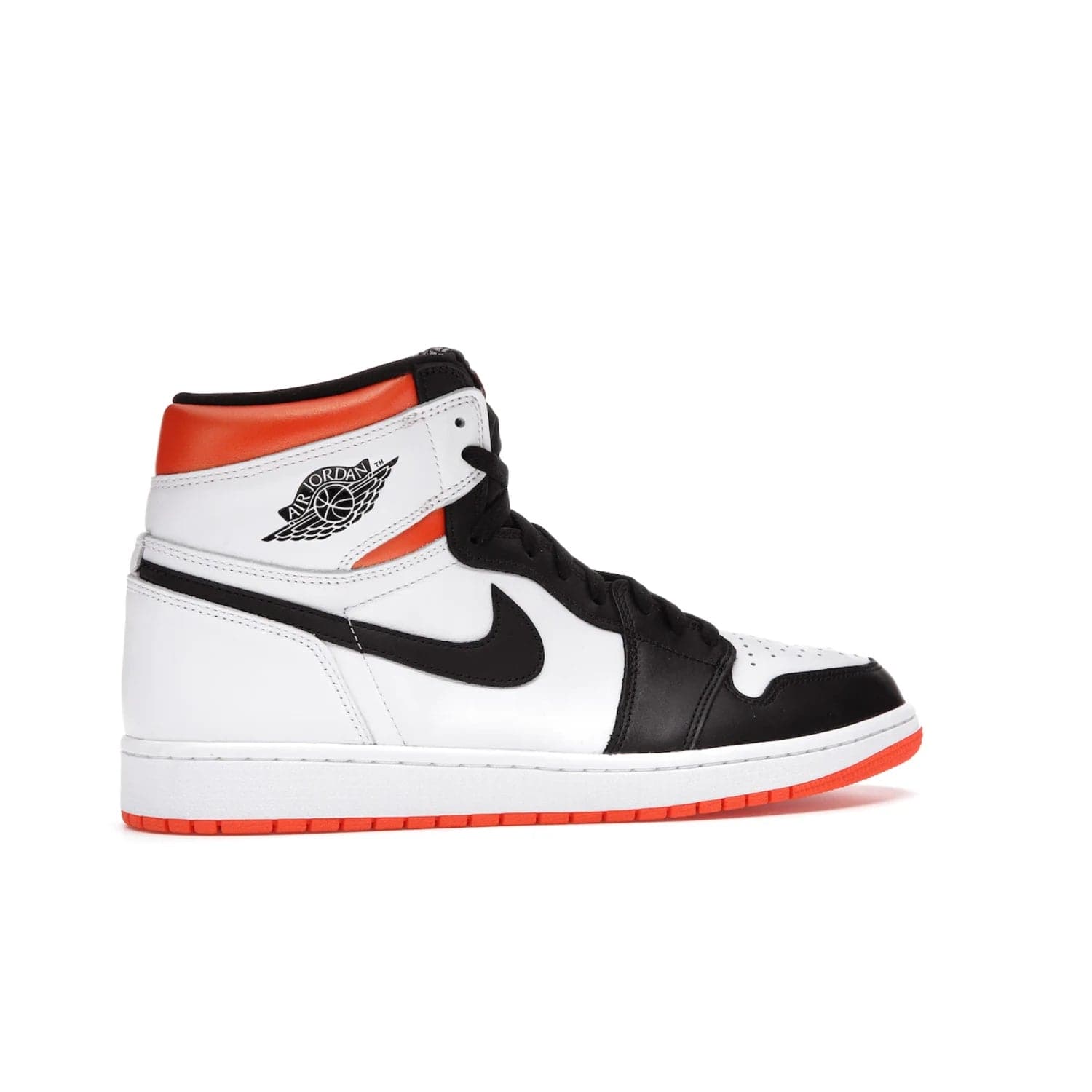 Jordan 1 Retro High Electro Orange - Image 35 - Only at www.BallersClubKickz.com - This Air Jordan 1 Retro High Electro Orange features a white leather upper with black overlays and vibrant Hyper Orange ankle wrap. Turn heads with this iconic design of woven tongue label and sole. Get yours today and add some serious style to your rotation.