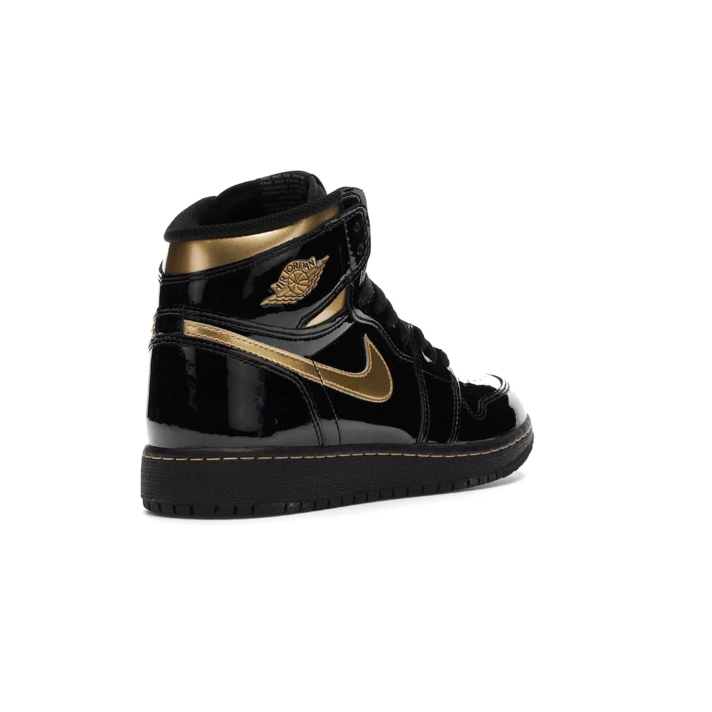 Jordan 1 Retro High Black Metallic Gold (2020) (GS) - Image 32 - Only at www.BallersClubKickz.com - Shop the Kids Air Jordan 1 Retro High in Black Metallic Gold for a stylish and comfortable sneaker kids can love. Featuring black and metallic gold patent leather uppers, metallic gold accents, and an Air sole unit for extra cushioning.