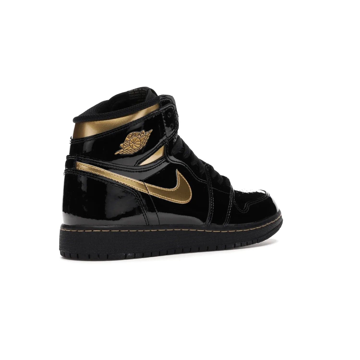 Jordan 1 Retro High Black Metallic Gold (2020) (GS) - Image 33 - Only at www.BallersClubKickz.com - Shop the Kids Air Jordan 1 Retro High in Black Metallic Gold for a stylish and comfortable sneaker kids can love. Featuring black and metallic gold patent leather uppers, metallic gold accents, and an Air sole unit for extra cushioning.