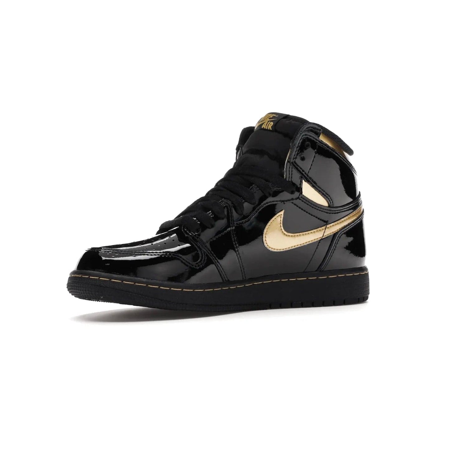 Jordan 1 Retro High Black Metallic Gold (2020) (GS) - Image 16 - Only at www.BallersClubKickz.com - Shop the Kids Air Jordan 1 Retro High in Black Metallic Gold for a stylish and comfortable sneaker kids can love. Featuring black and metallic gold patent leather uppers, metallic gold accents, and an Air sole unit for extra cushioning.