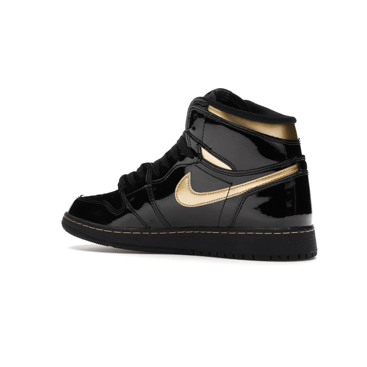 Jordan 1 Retro High Black Metallic Gold (2020) (GS) - Image 22 - Only at www.BallersClubKickz.com - Shop the Kids Air Jordan 1 Retro High in Black Metallic Gold for a stylish and comfortable sneaker kids can love. Featuring black and metallic gold patent leather uppers, metallic gold accents, and an Air sole unit for extra cushioning.