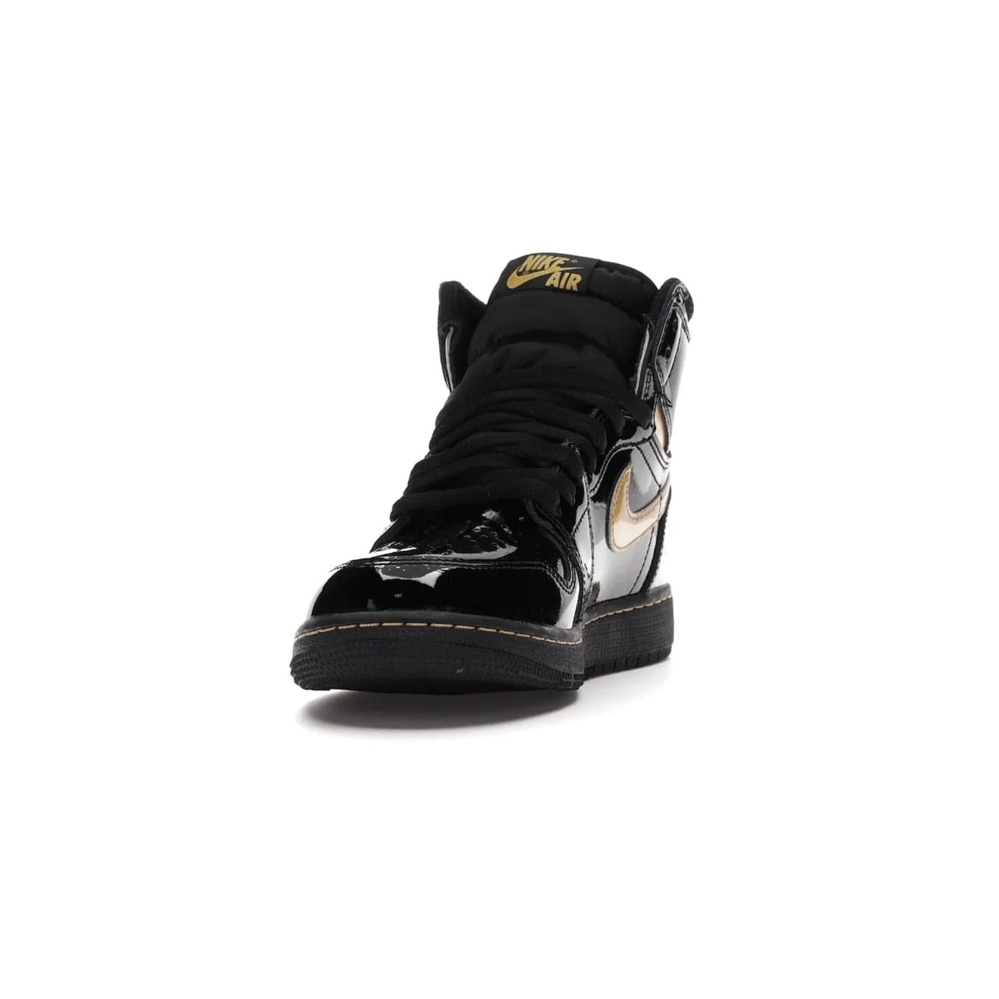 Jordan 1 Retro High Black Metallic Gold (2020) (GS) - Image 12 - Only at www.BallersClubKickz.com - Shop the Kids Air Jordan 1 Retro High in Black Metallic Gold for a stylish and comfortable sneaker kids can love. Featuring black and metallic gold patent leather uppers, metallic gold accents, and an Air sole unit for extra cushioning.