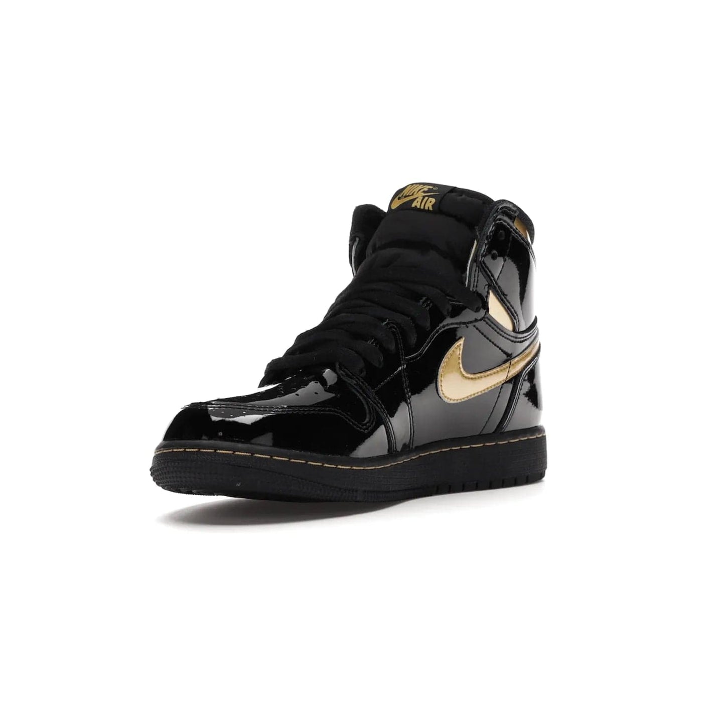Jordan 1 Retro High Black Metallic Gold (2020) (GS) - Image 14 - Only at www.BallersClubKickz.com - Shop the Kids Air Jordan 1 Retro High in Black Metallic Gold for a stylish and comfortable sneaker kids can love. Featuring black and metallic gold patent leather uppers, metallic gold accents, and an Air sole unit for extra cushioning.