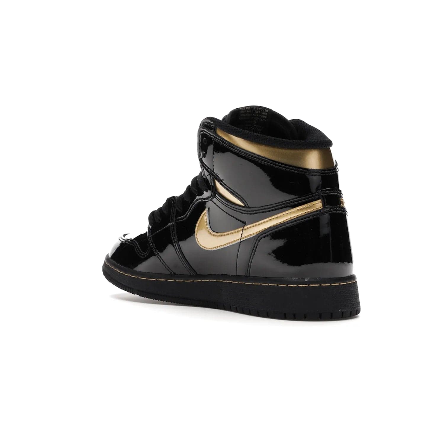 Jordan 1 Retro High Black Metallic Gold (2020) (GS) - Image 24 - Only at www.BallersClubKickz.com - Shop the Kids Air Jordan 1 Retro High in Black Metallic Gold for a stylish and comfortable sneaker kids can love. Featuring black and metallic gold patent leather uppers, metallic gold accents, and an Air sole unit for extra cushioning.
