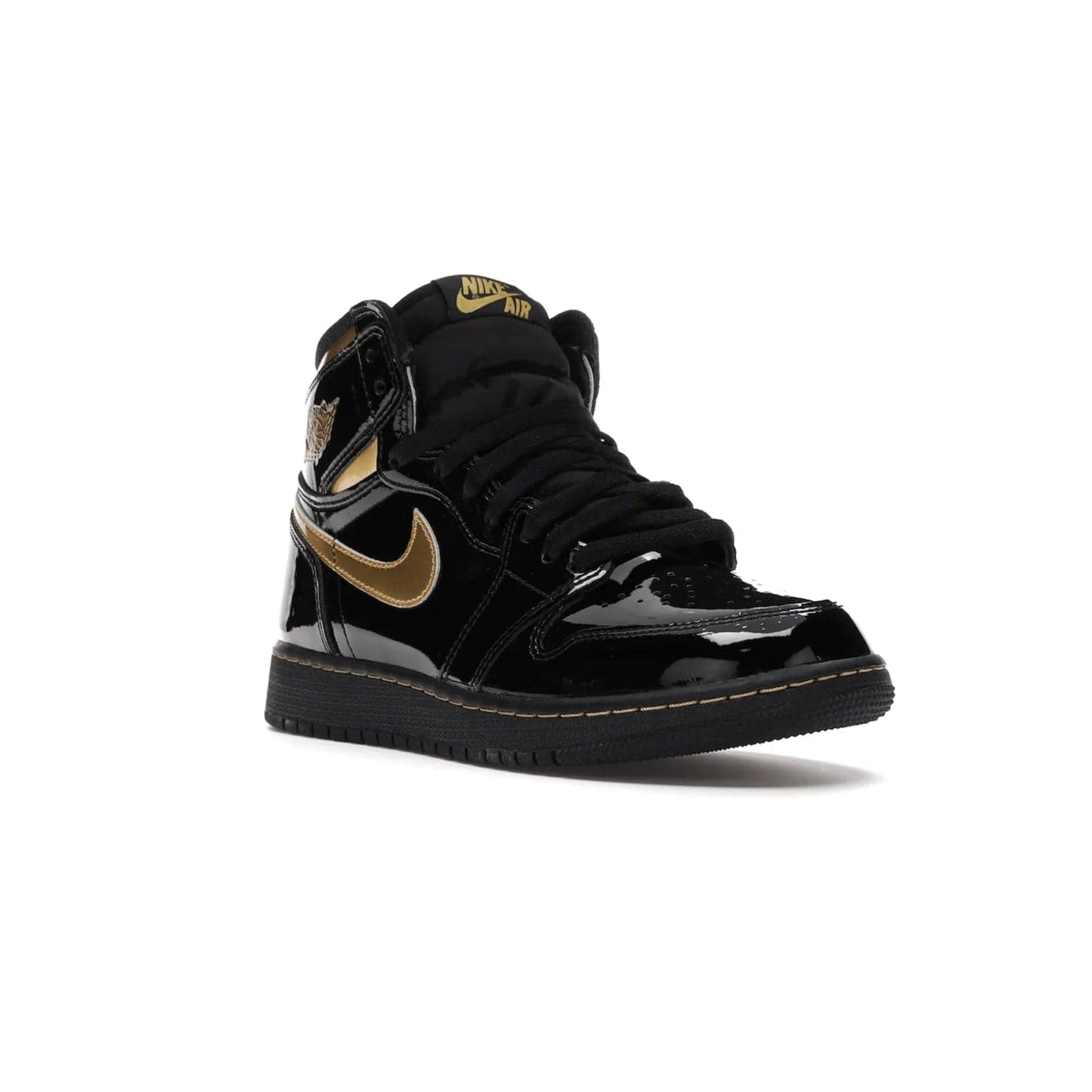 Jordan 1 Retro High Black Metallic Gold (2020) (GS) - Image 6 - Only at www.BallersClubKickz.com - Shop the Kids Air Jordan 1 Retro High in Black Metallic Gold for a stylish and comfortable sneaker kids can love. Featuring black and metallic gold patent leather uppers, metallic gold accents, and an Air sole unit for extra cushioning.