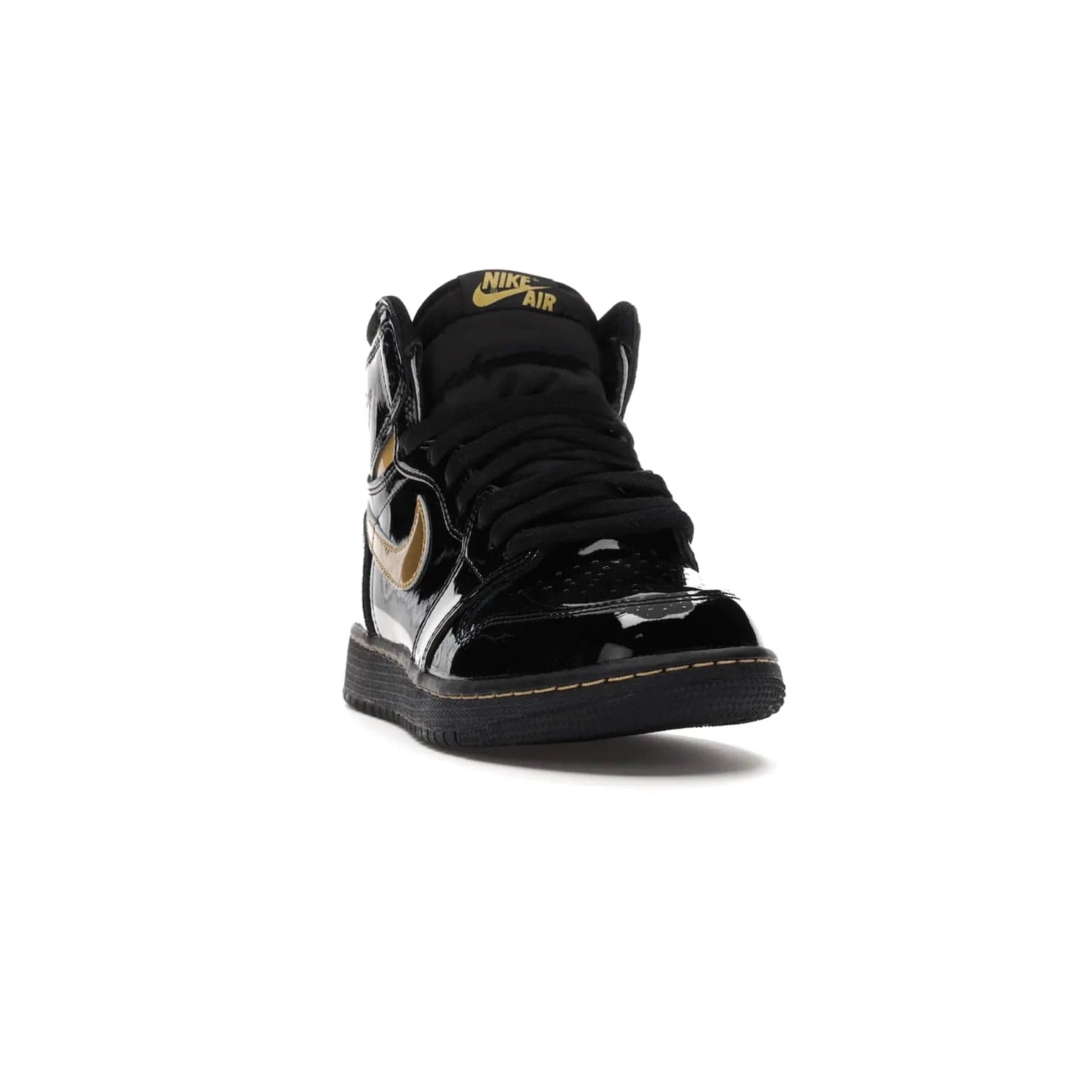 Jordan 1 Retro High Black Metallic Gold (2020) (GS) - Image 8 - Only at www.BallersClubKickz.com - Shop the Kids Air Jordan 1 Retro High in Black Metallic Gold for a stylish and comfortable sneaker kids can love. Featuring black and metallic gold patent leather uppers, metallic gold accents, and an Air sole unit for extra cushioning.