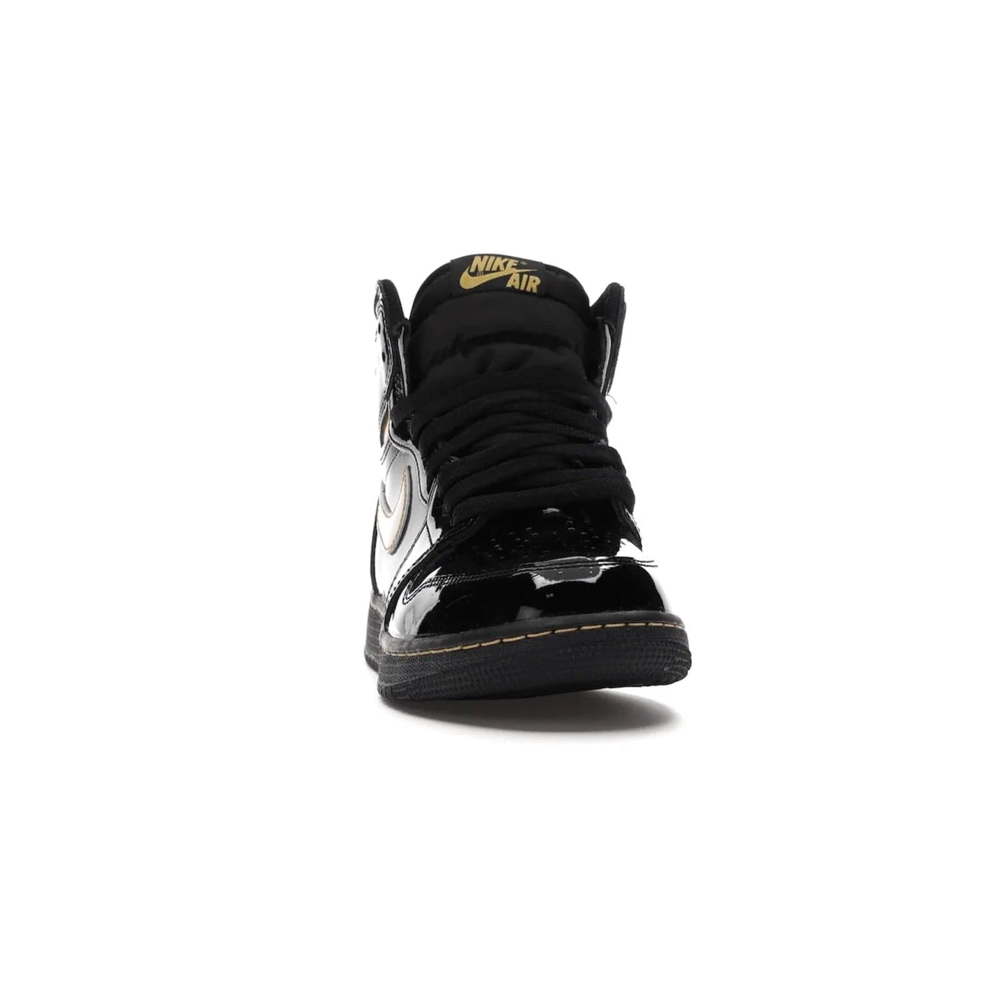 Jordan 1 Retro High Black Metallic Gold (2020) (GS) - Image 9 - Only at www.BallersClubKickz.com - Shop the Kids Air Jordan 1 Retro High in Black Metallic Gold for a stylish and comfortable sneaker kids can love. Featuring black and metallic gold patent leather uppers, metallic gold accents, and an Air sole unit for extra cushioning.