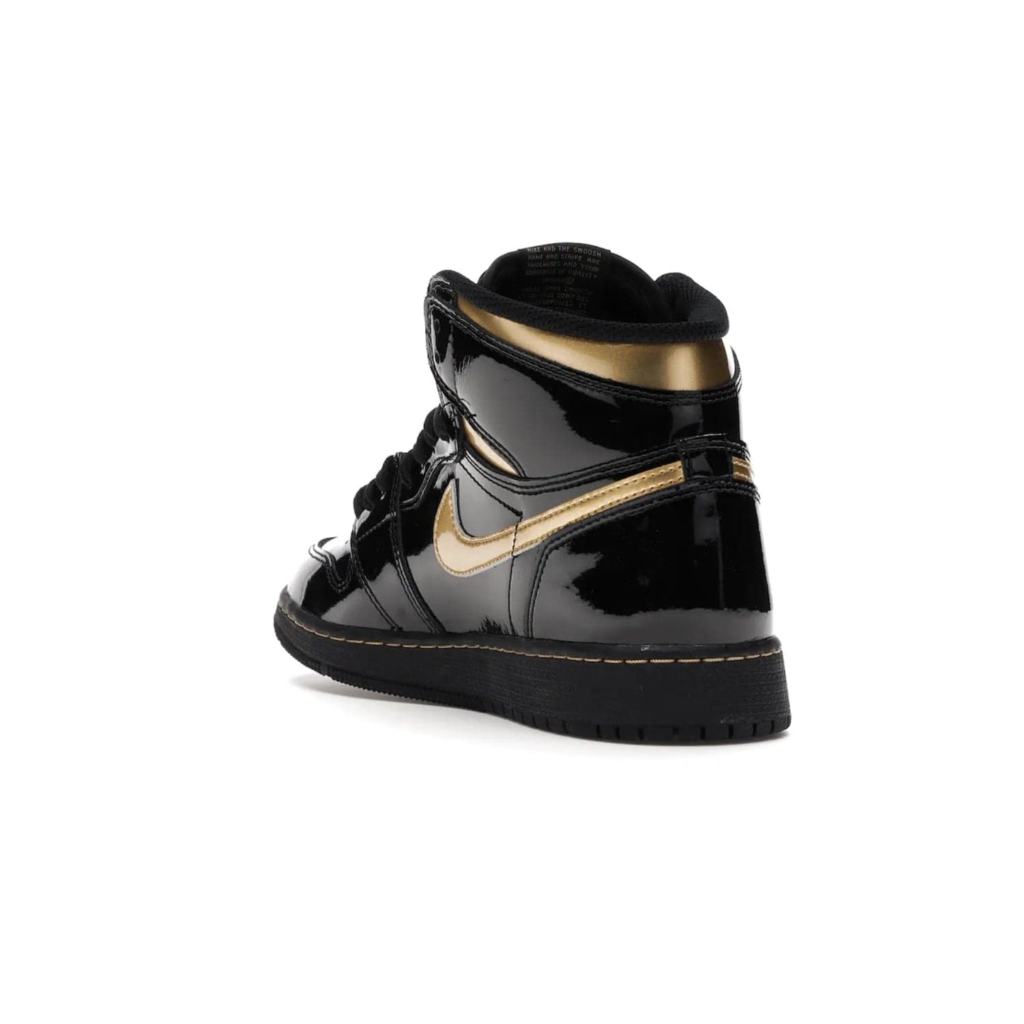 Jordan 1 Retro High Black Metallic Gold (2020) (GS) - Image 25 - Only at www.BallersClubKickz.com - Shop the Kids Air Jordan 1 Retro High in Black Metallic Gold for a stylish and comfortable sneaker kids can love. Featuring black and metallic gold patent leather uppers, metallic gold accents, and an Air sole unit for extra cushioning.
