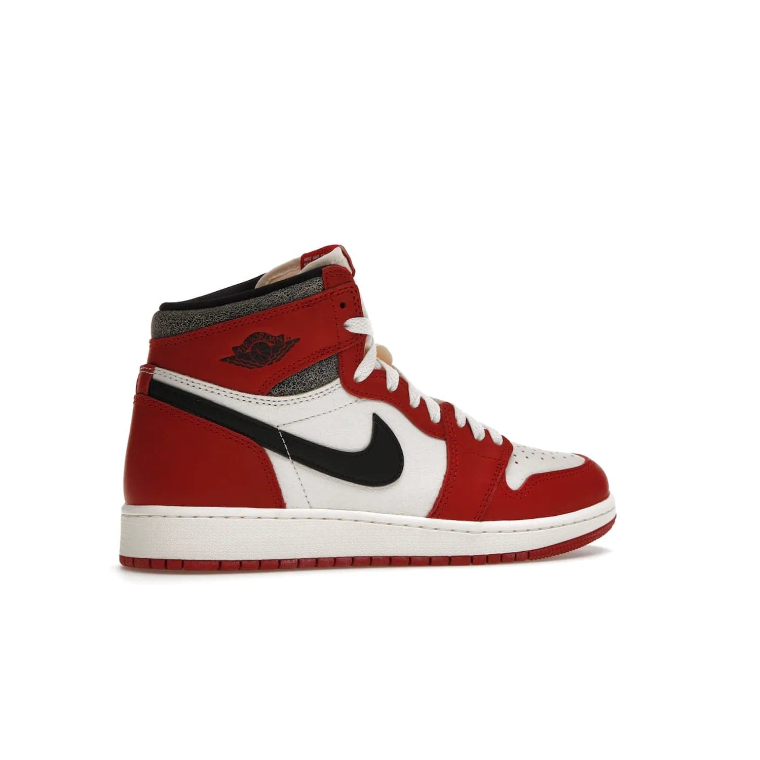 Jordan 1 Retro High OG Chicago Lost and Found (GS) - Image 35 - Only at www.BallersClubKickz.com - Grab the Air Jordan 1 Retro High OG Chicago Reimagined GS, presenting in classic 1985 silhouette. Varsity Red, Black, Muslin and Sail hues, featuring Nike Air branding, Wings on the collars and printed insoles. Don't miss out when it releases 19th Nov 2022.