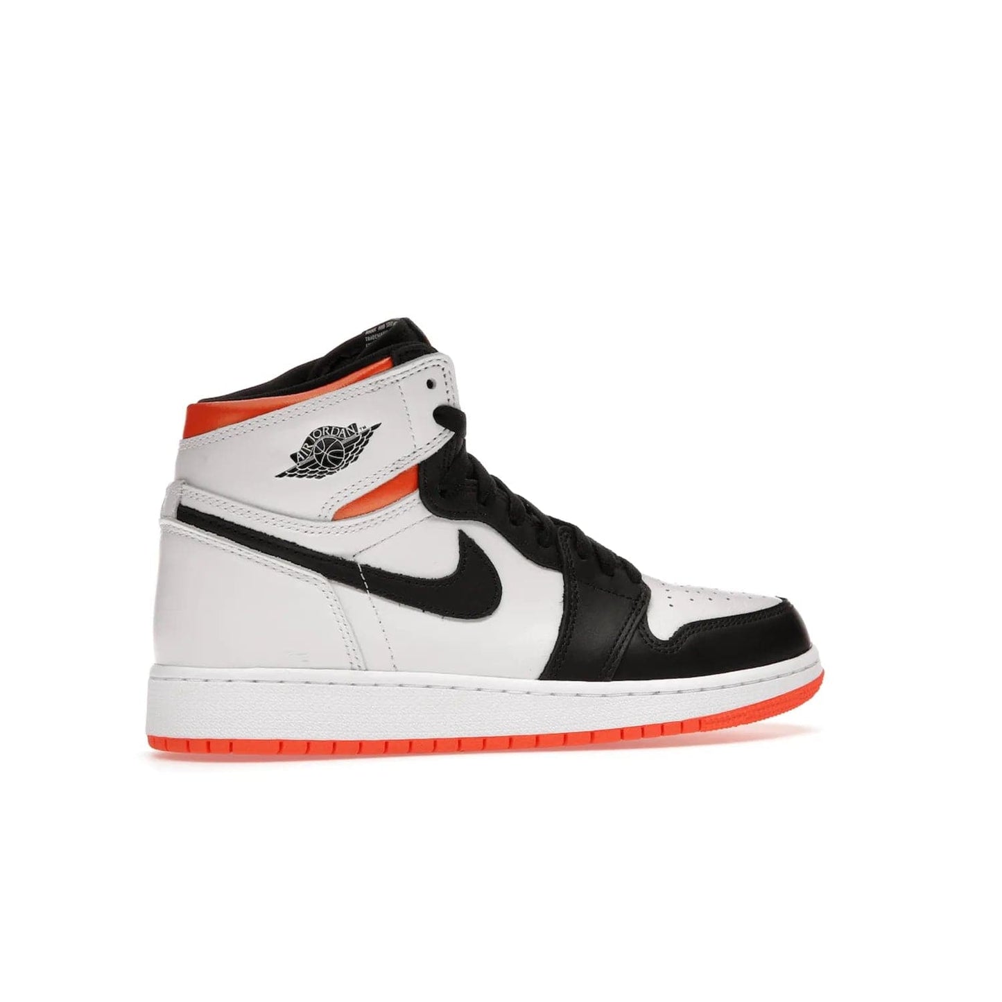Jordan 1 High OG Electro Orange (GS) - Image 35 - Only at www.BallersClubKickz.com - The Air Jordan 1 High OG Electro Orange GS is the ideal shoe for kids on the go. Featuring white leather uppers, black overlays, and bright orange accents, it's sure to become a favorite. A great mix of classic style and vibrant colors, the shoe delivers air cushioning for comfort and hard orange rubber for grip. Release on July 17th, 2021. Get them a pair today.
