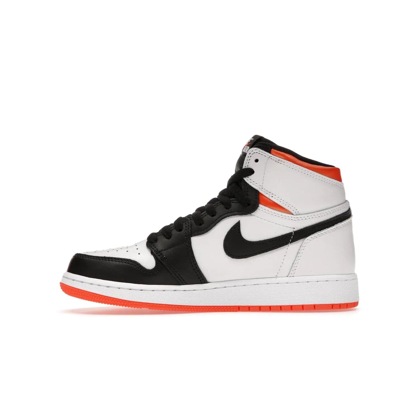 Jordan 1 High OG Electro Orange (GS) - Image 19 - Only at www.BallersClubKickz.com - The Air Jordan 1 High OG Electro Orange GS is the ideal shoe for kids on the go. Featuring white leather uppers, black overlays, and bright orange accents, it's sure to become a favorite. A great mix of classic style and vibrant colors, the shoe delivers air cushioning for comfort and hard orange rubber for grip. Release on July 17th, 2021. Get them a pair today.