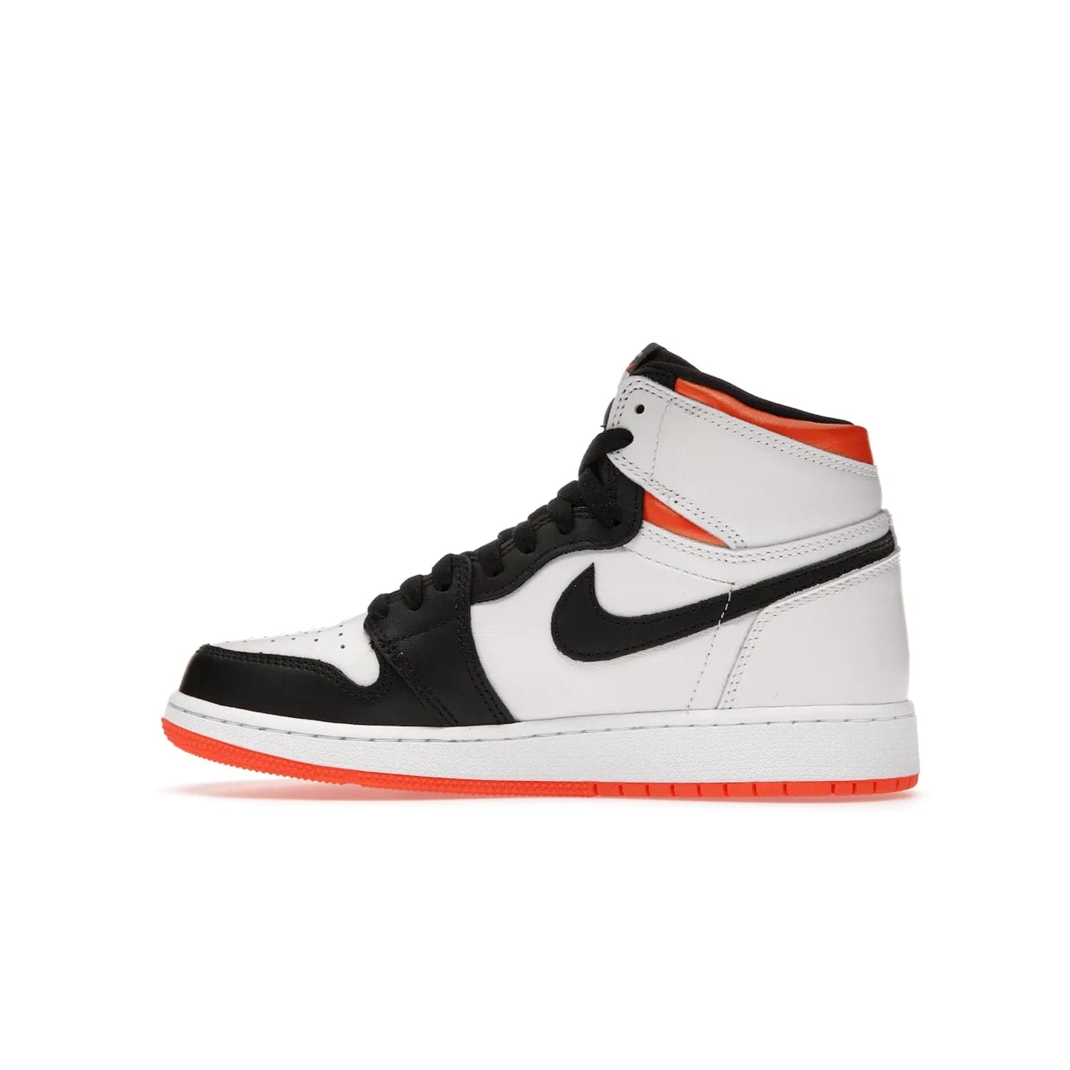 Jordan 1 High OG Electro Orange (GS) - Image 20 - Only at www.BallersClubKickz.com - The Air Jordan 1 High OG Electro Orange GS is the ideal shoe for kids on the go. Featuring white leather uppers, black overlays, and bright orange accents, it's sure to become a favorite. A great mix of classic style and vibrant colors, the shoe delivers air cushioning for comfort and hard orange rubber for grip. Release on July 17th, 2021. Get them a pair today.