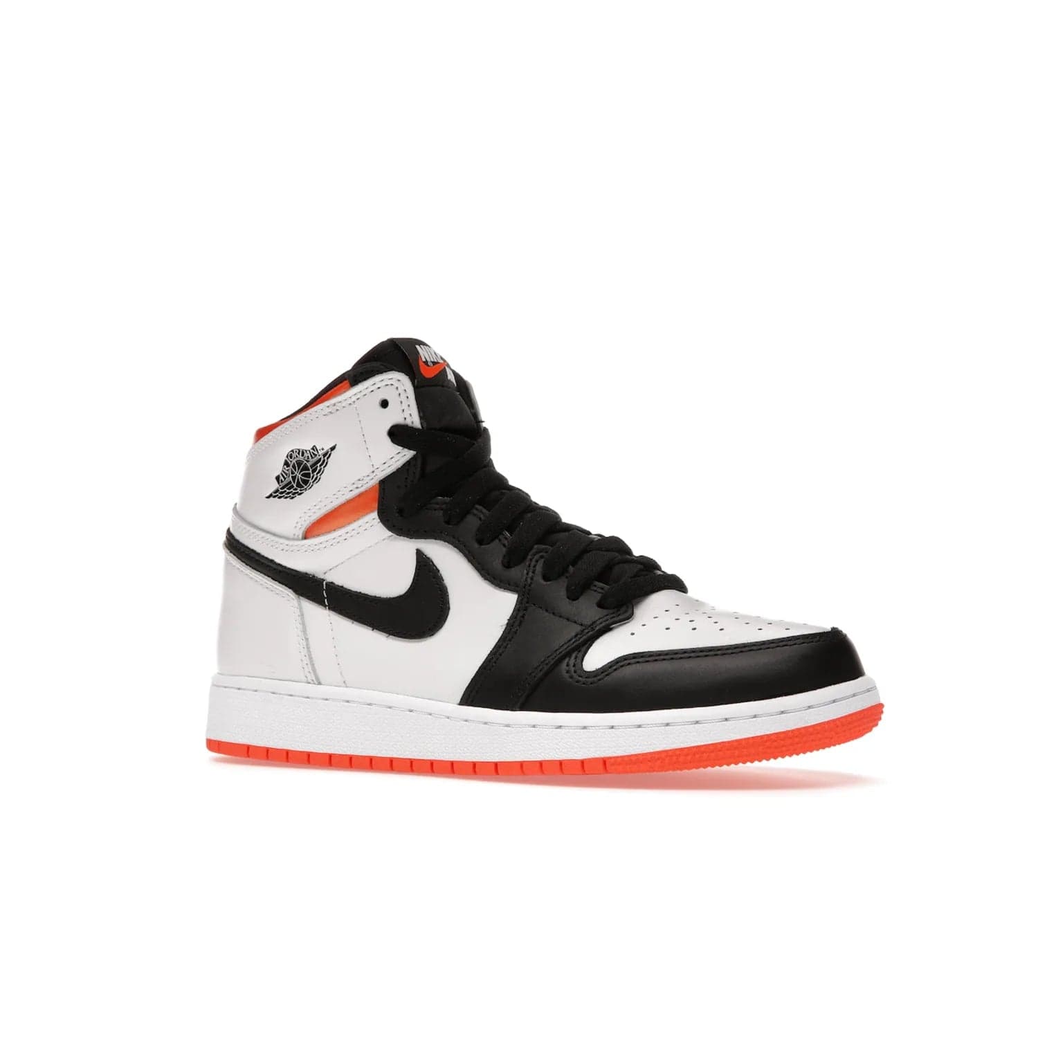 Jordan 1 High OG Electro Orange (GS) - Image 4 - Only at www.BallersClubKickz.com - The Air Jordan 1 High OG Electro Orange GS is the ideal shoe for kids on the go. Featuring white leather uppers, black overlays, and bright orange accents, it's sure to become a favorite. A great mix of classic style and vibrant colors, the shoe delivers air cushioning for comfort and hard orange rubber for grip. Release on July 17th, 2021. Get them a pair today.