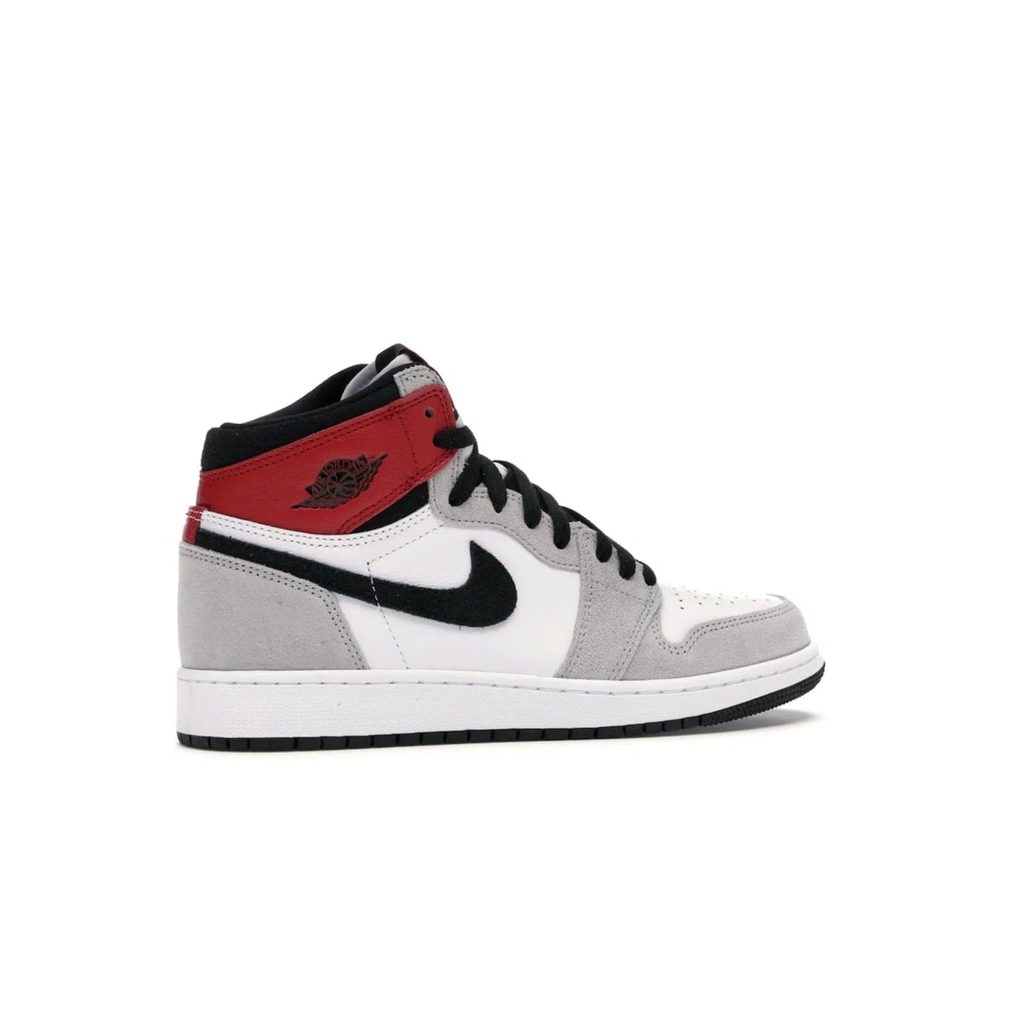Jordan 1 Retro High Light Smoke Grey (GS) - Image 35 - Only at www.BallersClubKickz.com - Jordan 1 Retro High Light Smoke Grey (GS) features shades of grey, black, and Varsity Red with a bold silhouette. Premium white leather and suede overlays create a unique look. Released July 2020, offering style and performance. Perfect sneaker for any collector or fan.