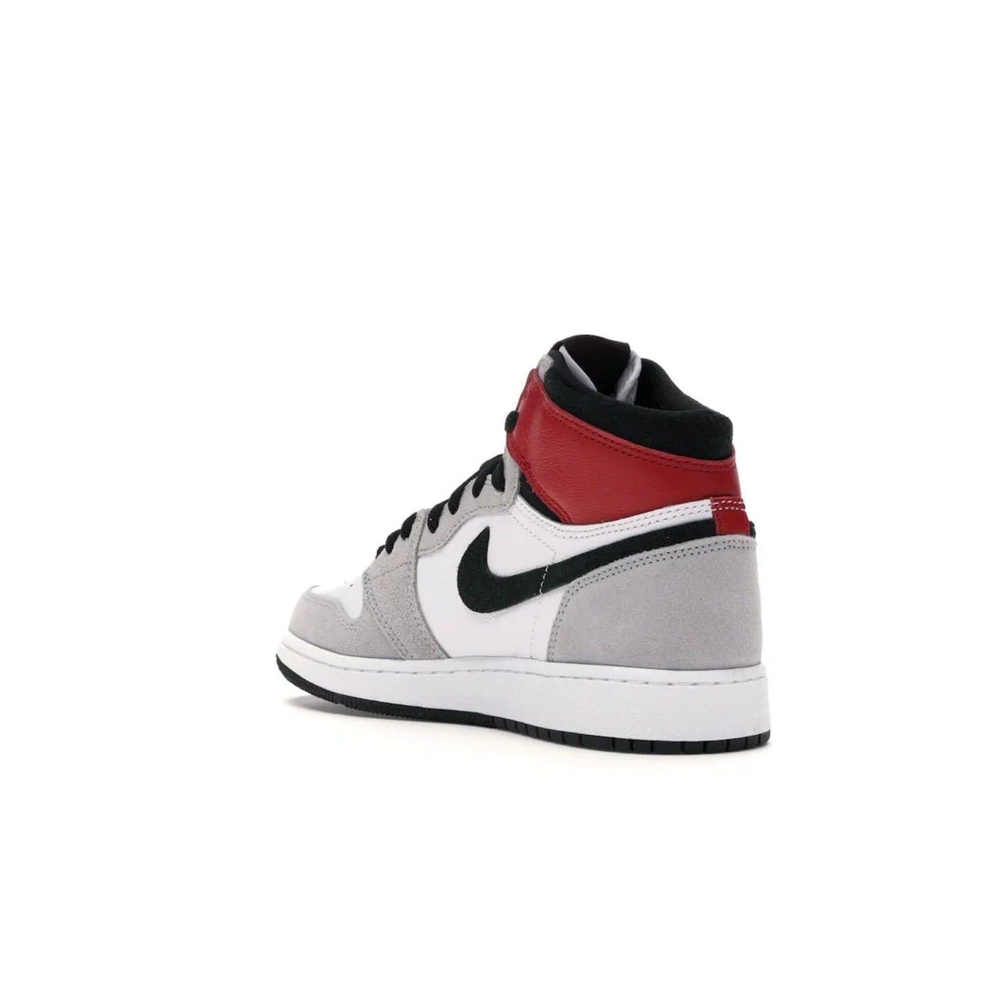 Jordan 1 Retro High Light Smoke Grey (GS) - Image 24 - Only at www.BallersClubKickz.com - Jordan 1 Retro High Light Smoke Grey (GS) features shades of grey, black, and Varsity Red with a bold silhouette. Premium white leather and suede overlays create a unique look. Released July 2020, offering style and performance. Perfect sneaker for any collector or fan.