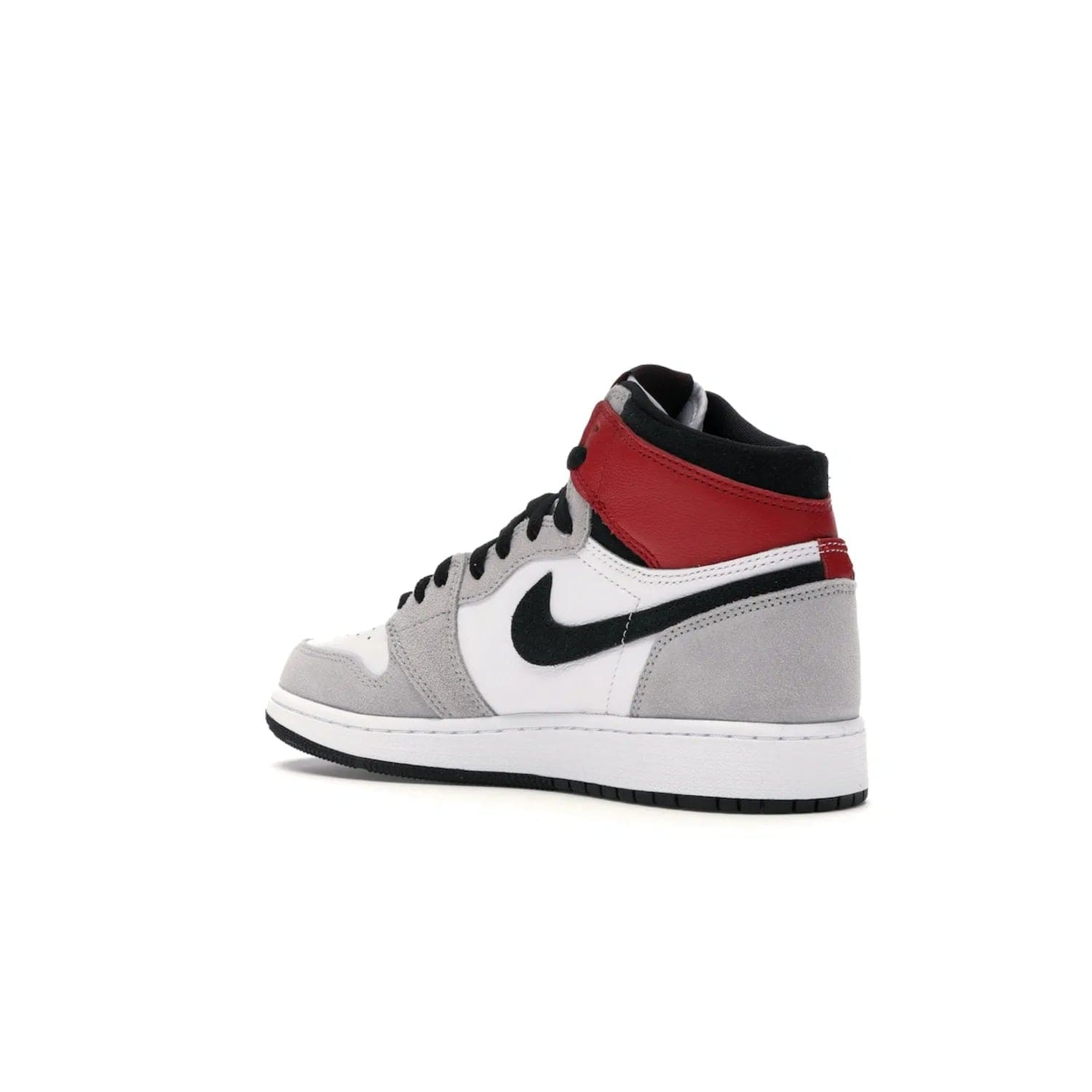 Jordan 1 Retro High Light Smoke Grey (GS) - Image 23 - Only at www.BallersClubKickz.com - Jordan 1 Retro High Light Smoke Grey (GS) features shades of grey, black, and Varsity Red with a bold silhouette. Premium white leather and suede overlays create a unique look. Released July 2020, offering style and performance. Perfect sneaker for any collector or fan.